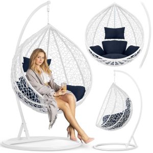 Елегантна Садова Гойдалка Hawana Біла з Темно-Синіми Подушками для Комфортного Відпочинку