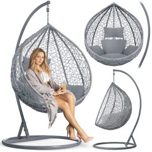 Підвісне Садове Крісло-Гойдалка Hawana Темно-Сіре з Сірими Подушками для Елегантного Відпочинку
