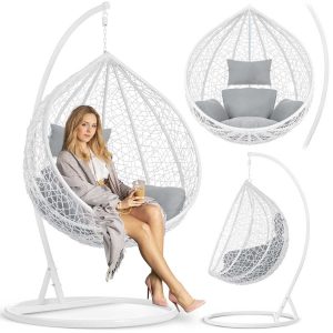 Підвісна Гойдалка Hawana Біла з Темно-Сірими Подушками для Релаксу на Природі