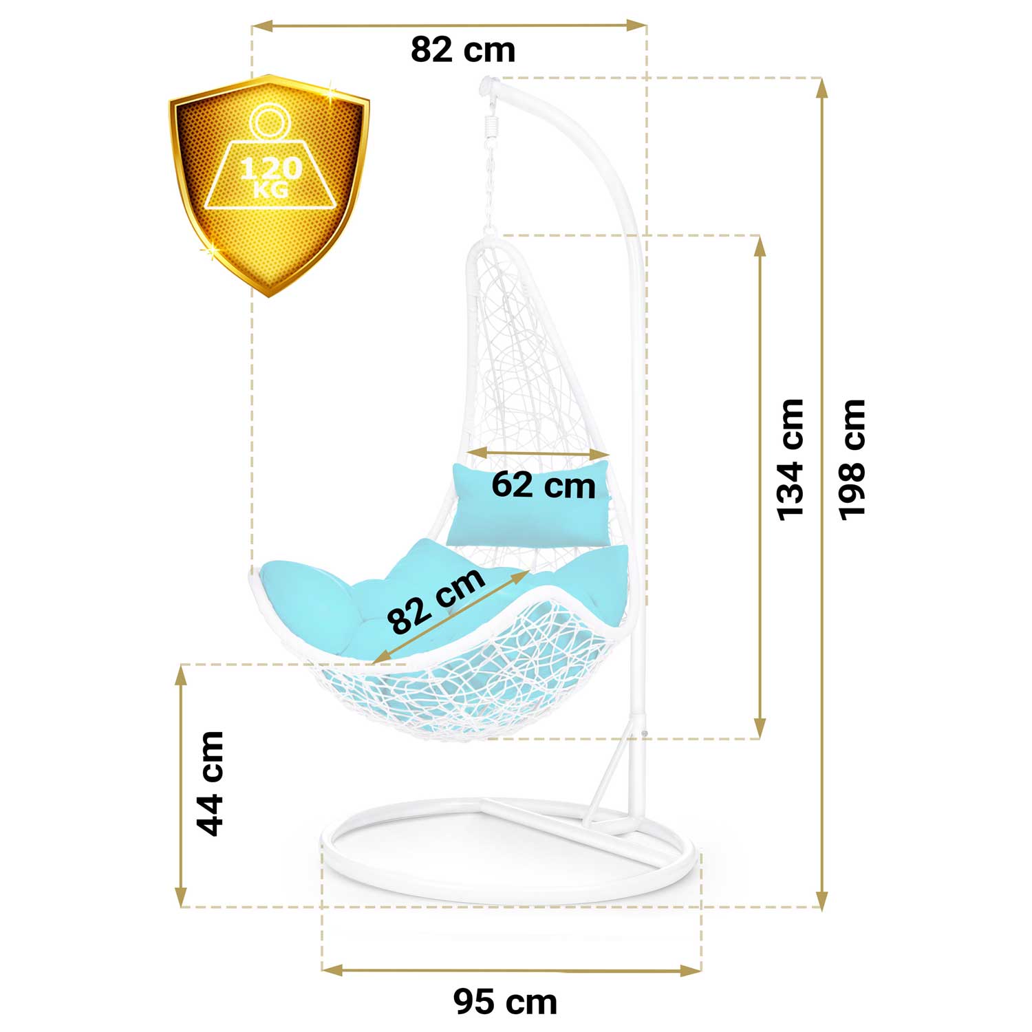 Стильна Підвісна Гойдалка Cabana Біла з Блакитними Подушками для Затишного Садового Релаксу - Зображення 14