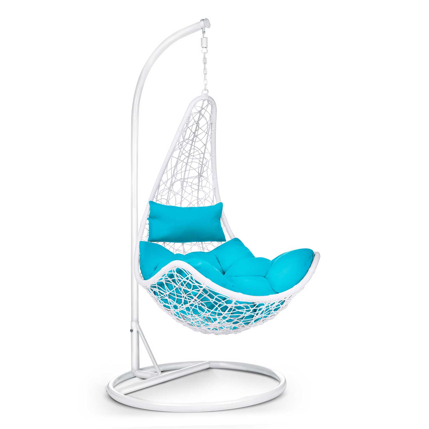 Стильна Підвісна Гойдалка Cabana Біла з Блакитними Подушками для Затишного Садового Релаксу - Зображення 3