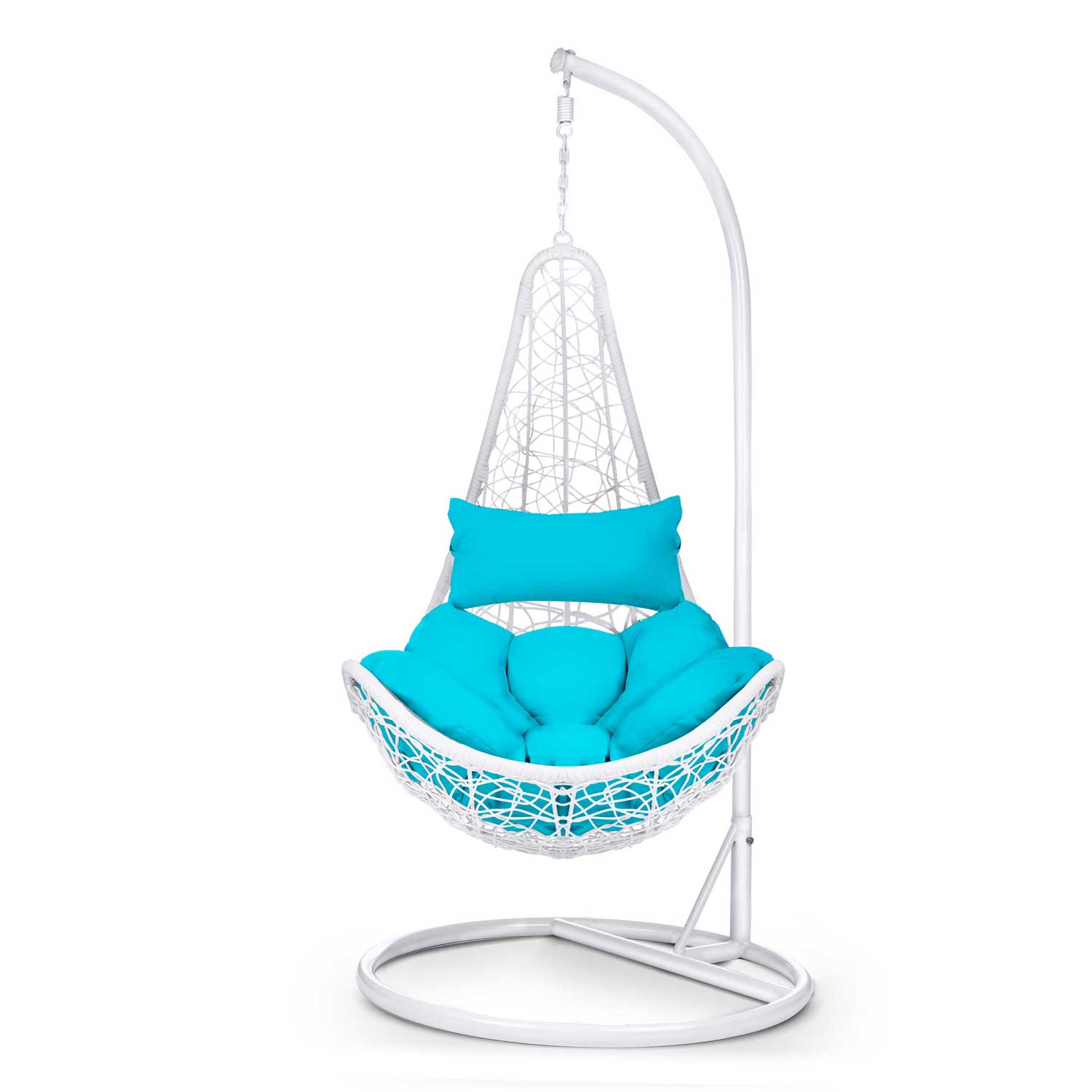 Стильна Підвісна Гойдалка Cabana Біла з Блакитними Подушками для Затишного Садового Релаксу - Зображення 7