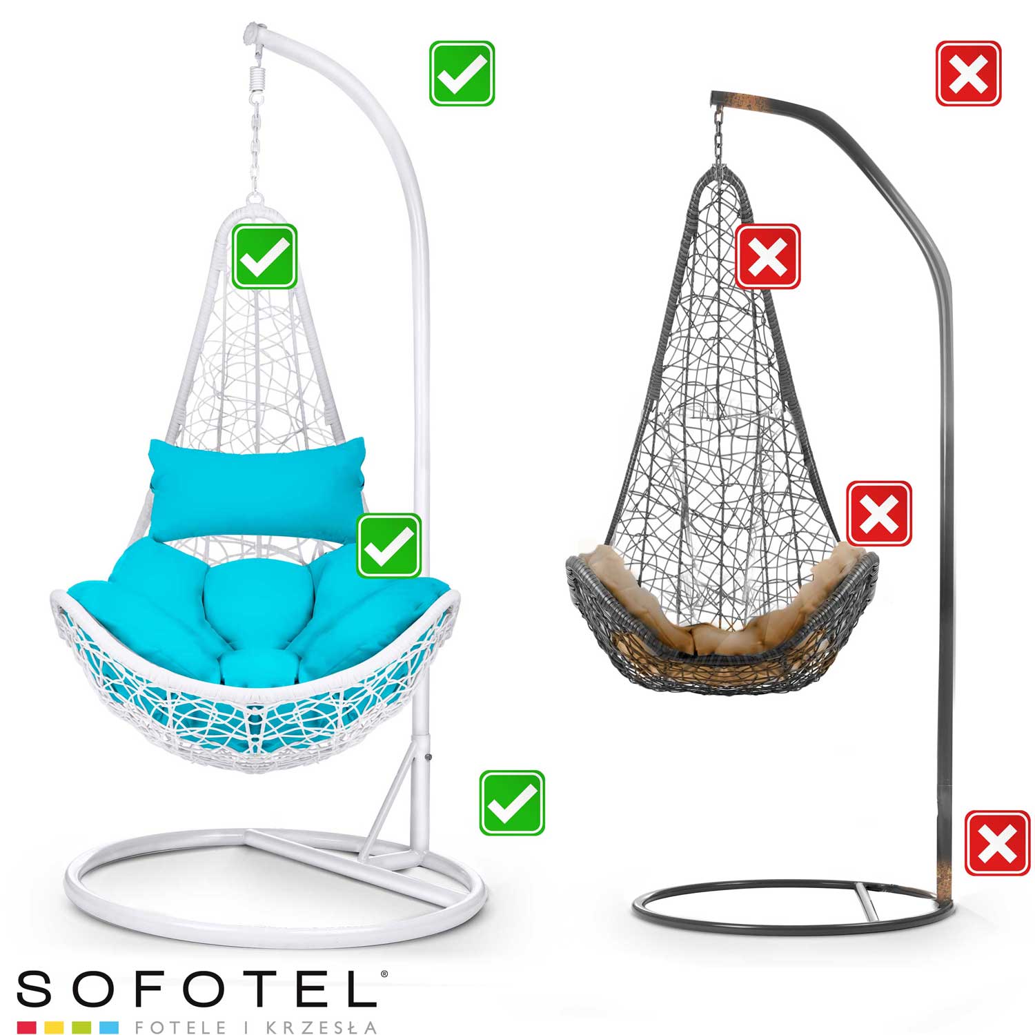 Стильна Підвісна Гойдалка Cabana Біла з Блакитними Подушками для Затишного Садового Релаксу - Зображення 15