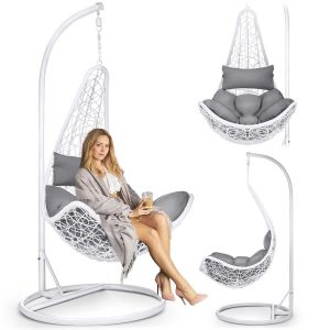 Розкішне Підвісне Крісло Cabana Біле з Сірими Подушками для Комфортного Відпочинку
