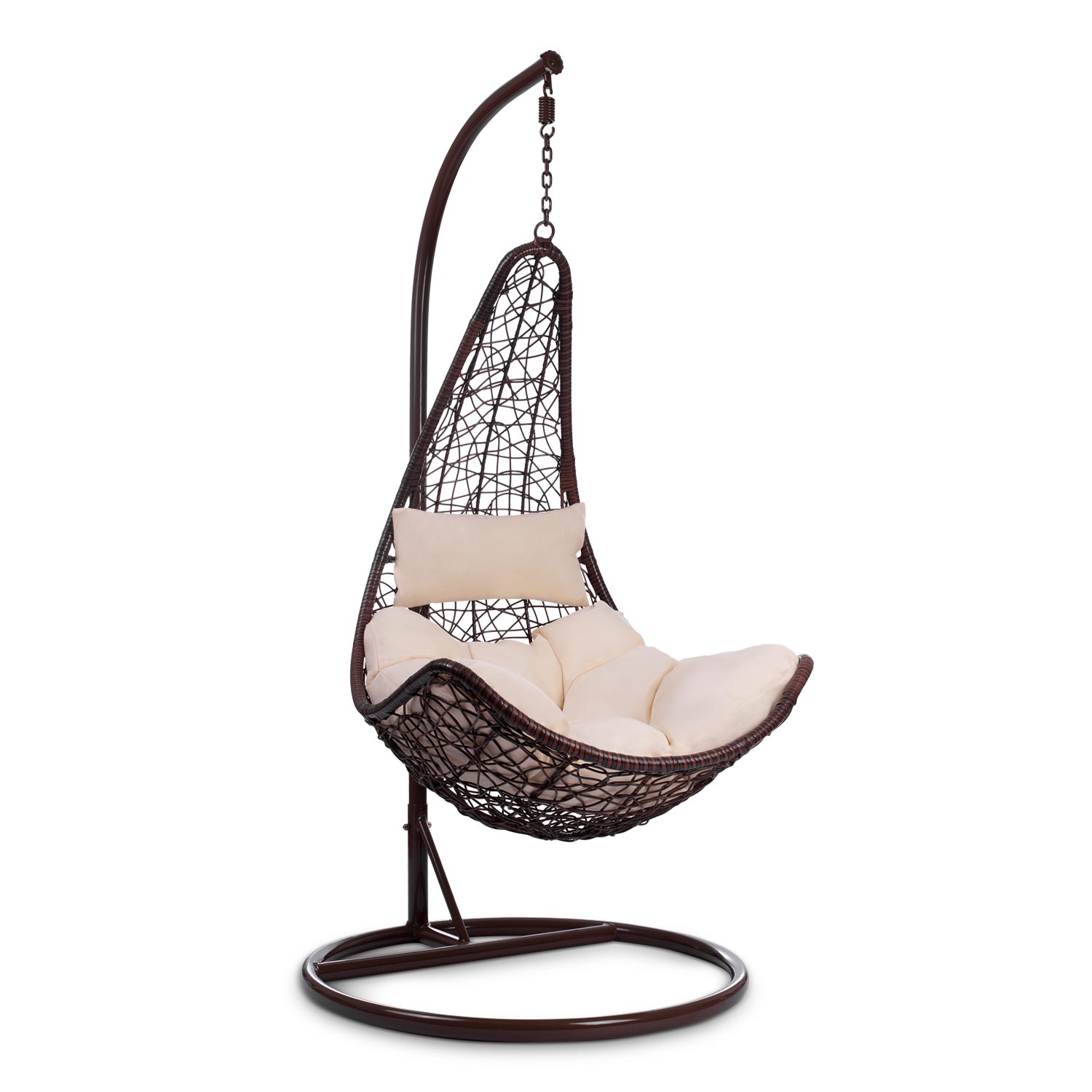 Стильне Підвісне Садове Крісло Cabana Коричневе з Бежевими Подушками для Природного Комфорту - Зображення 3
