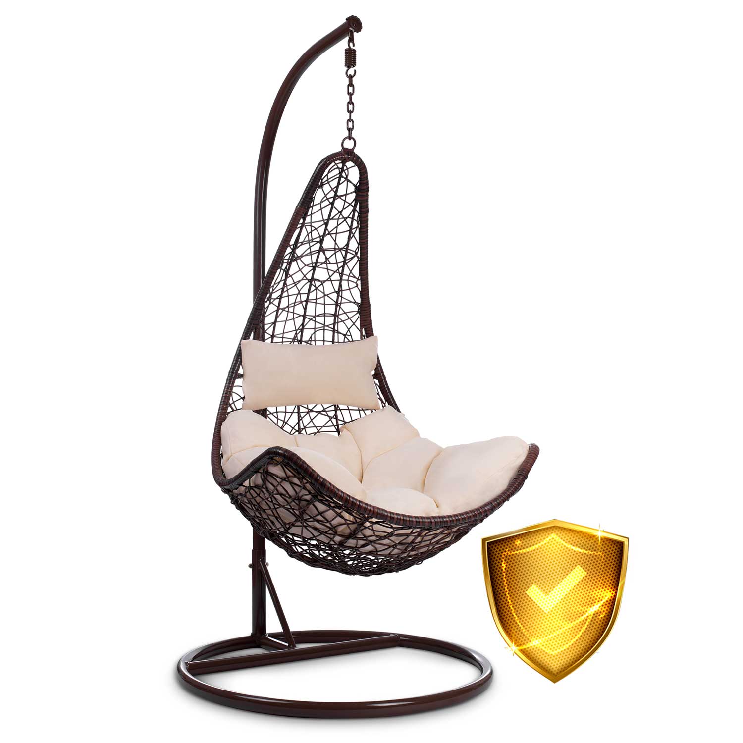 Стильне Підвісне Садове Крісло Cabana Коричневе з Бежевими Подушками для Природного Комфорту - Зображення 11