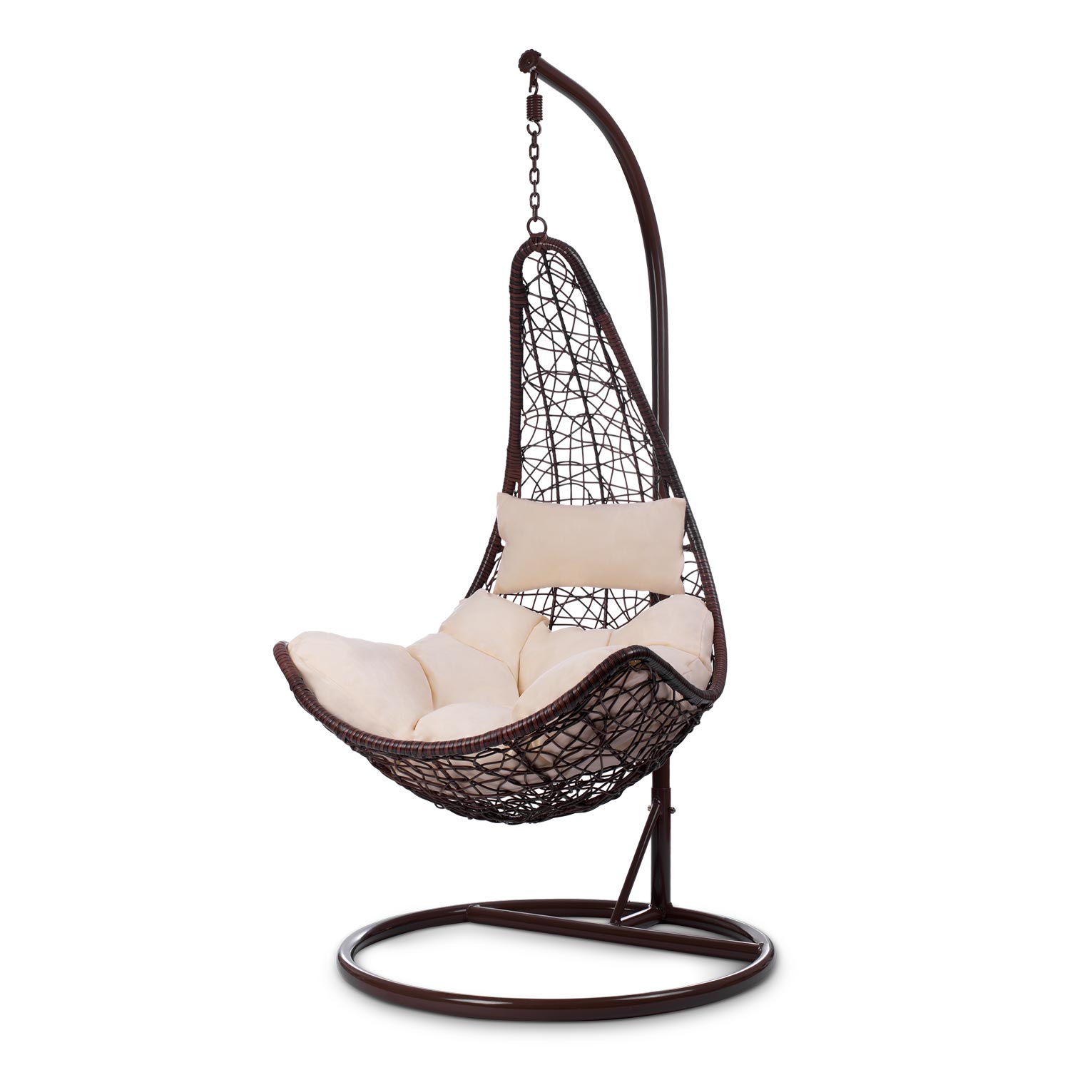 Стильне Підвісне Садове Крісло Cabana Коричневе з Бежевими Подушками для Природного Комфорту - Зображення 5