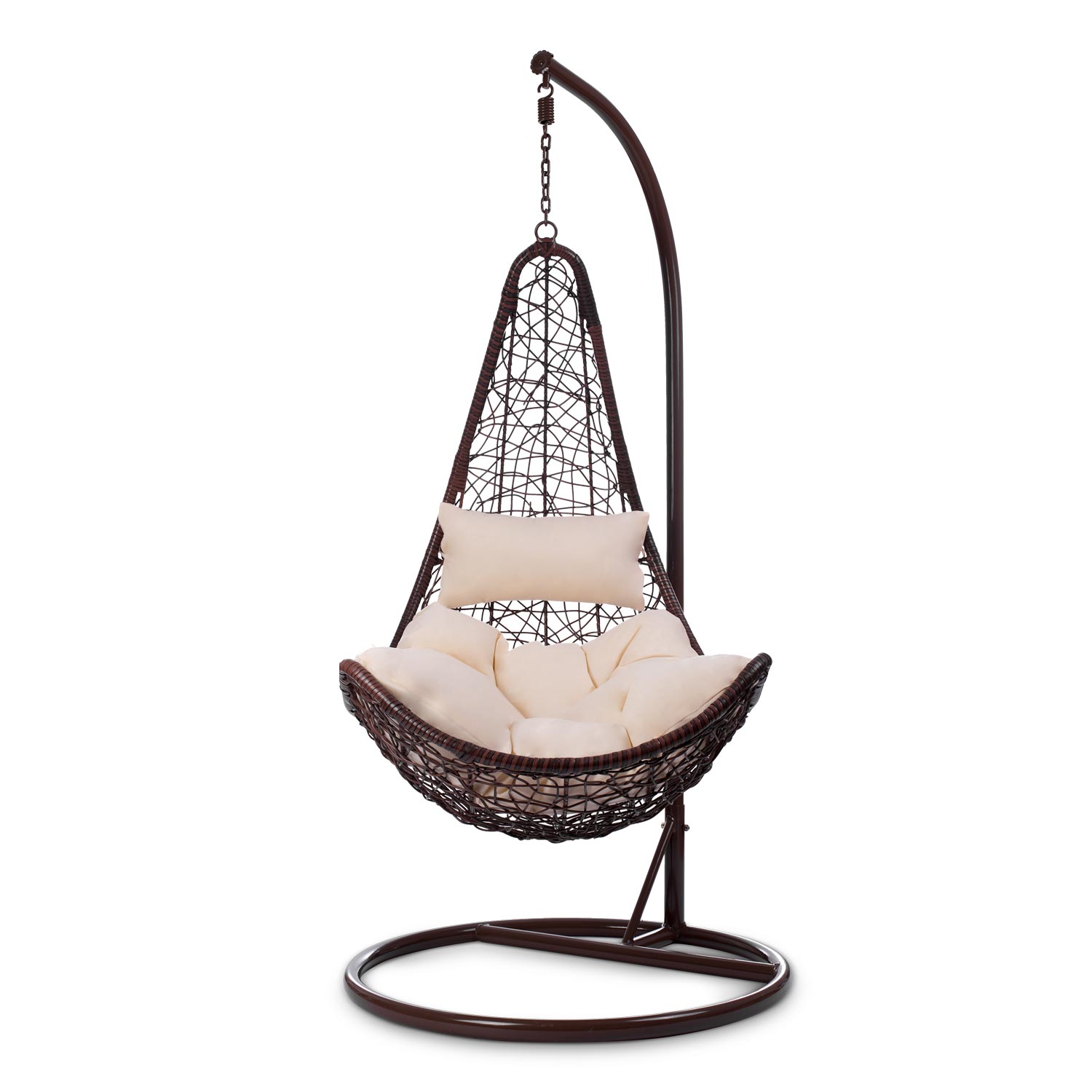 Стильне Підвісне Садове Крісло Cabana Коричневе з Бежевими Подушками для Природного Комфорту - Зображення 7