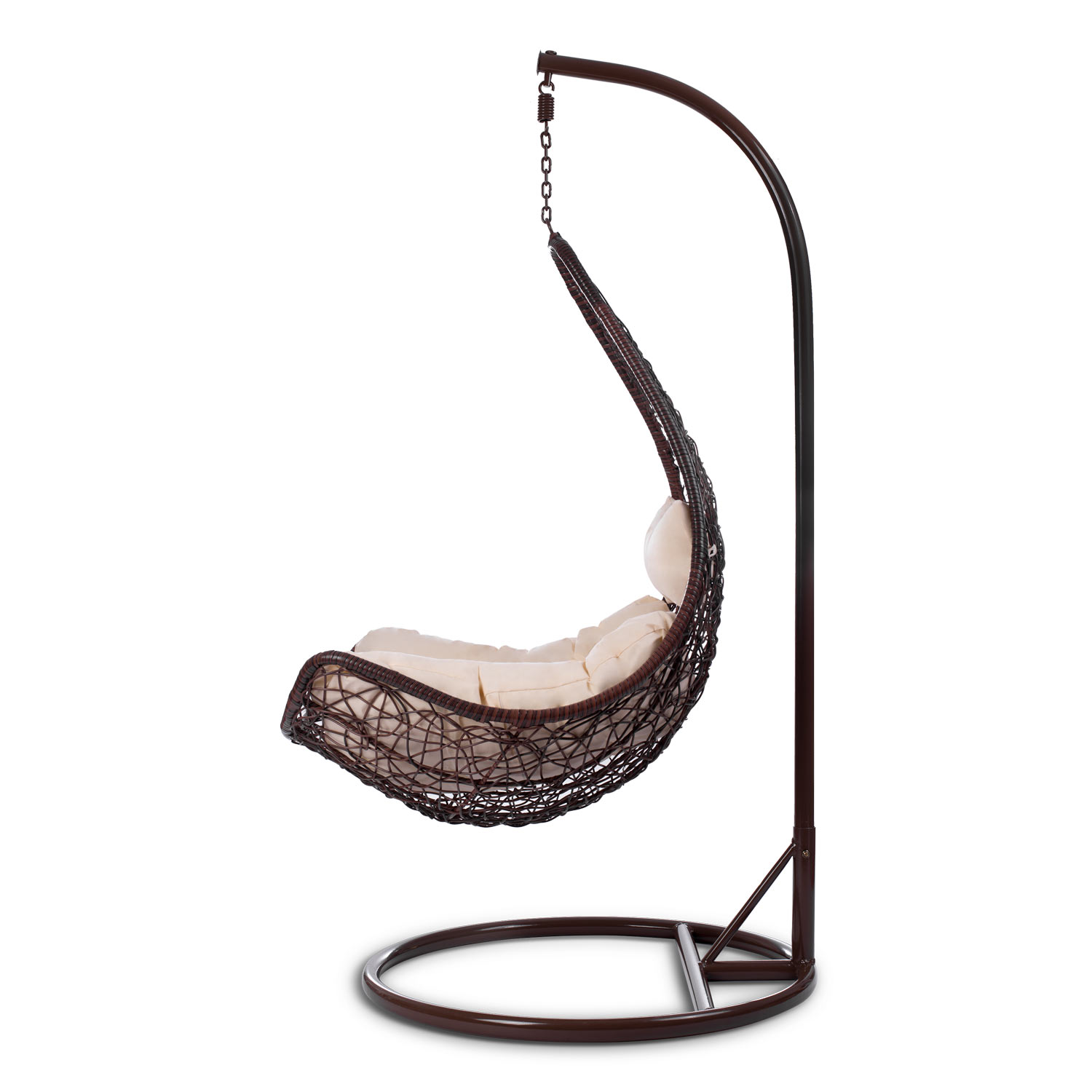Стильне Підвісне Садове Крісло Cabana Коричневе з Бежевими Подушками для Природного Комфорту - Зображення 9