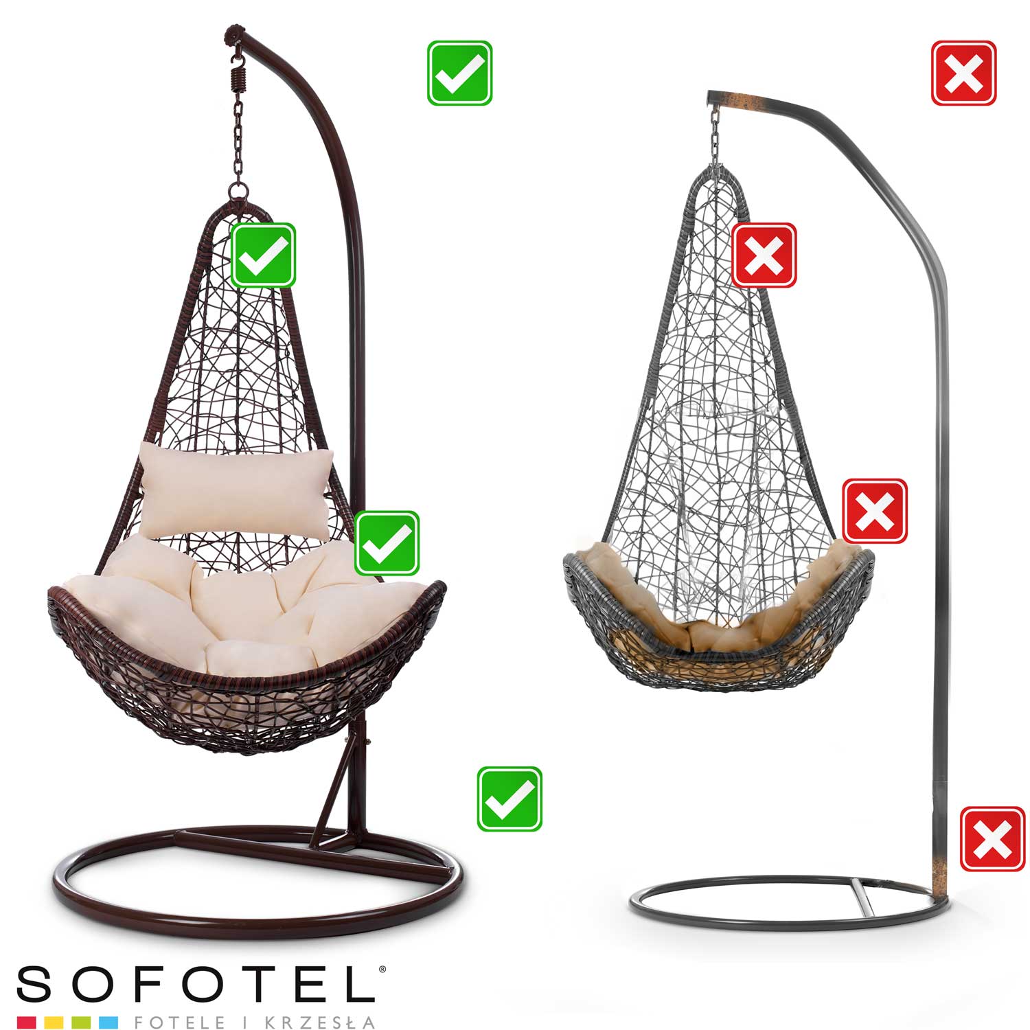 Стильне Підвісне Садове Крісло Cabana Коричневе з Бежевими Подушками для Природного Комфорту - Зображення 14