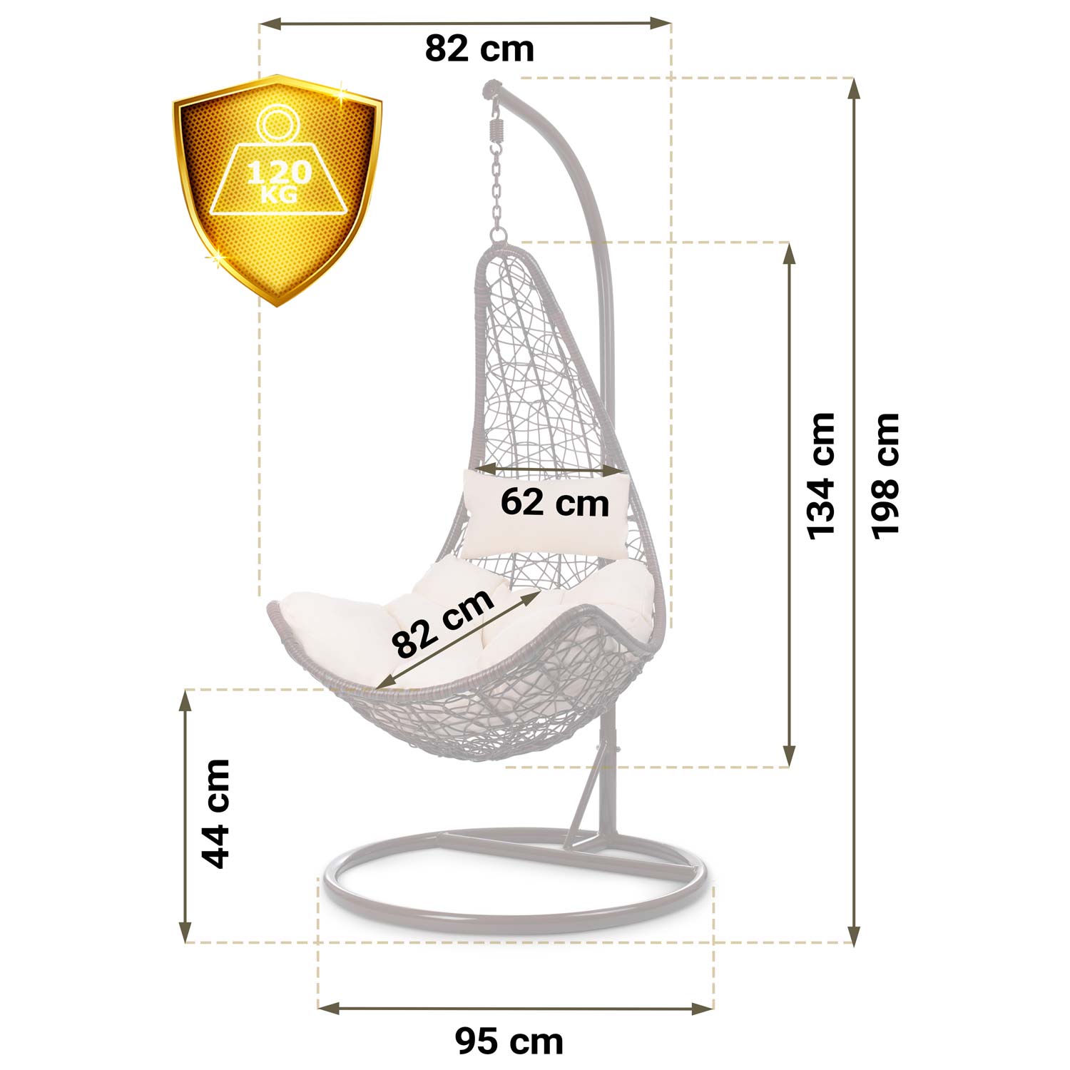 Стильне Підвісне Садове Крісло Cabana Коричневе з Бежевими Подушками для Природного Комфорту - Зображення 15