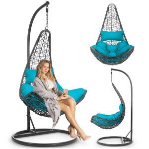 Свіже Підвісне Садове Крісло Cabana Сіре зі Світло-Блакитними Подушками Sofotel для Легкості