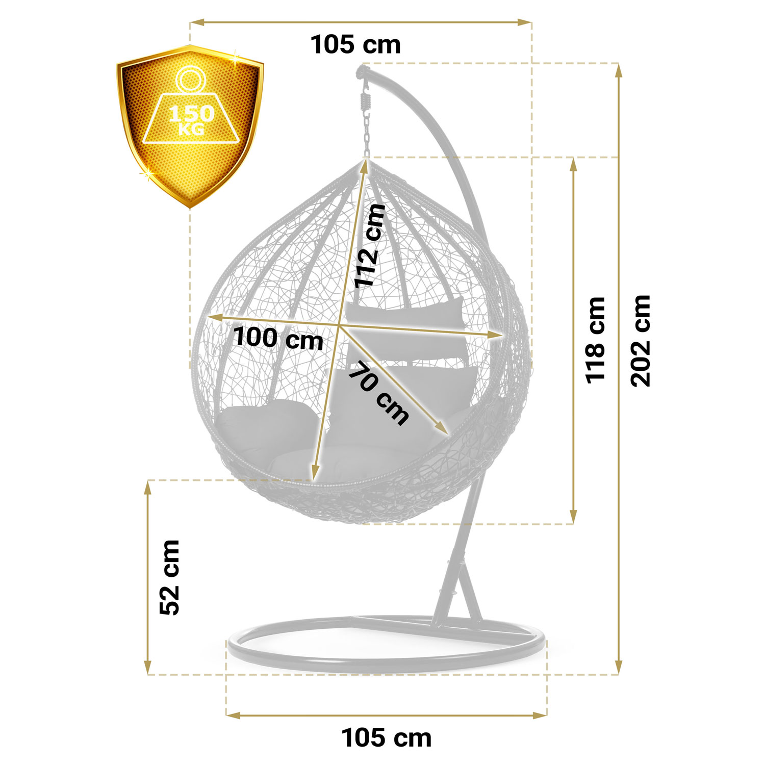 Комфортне Підвісне Садове Крісло Hawana Чорне з Чорними Подушками для Релаксу в Саду - Зображення 9