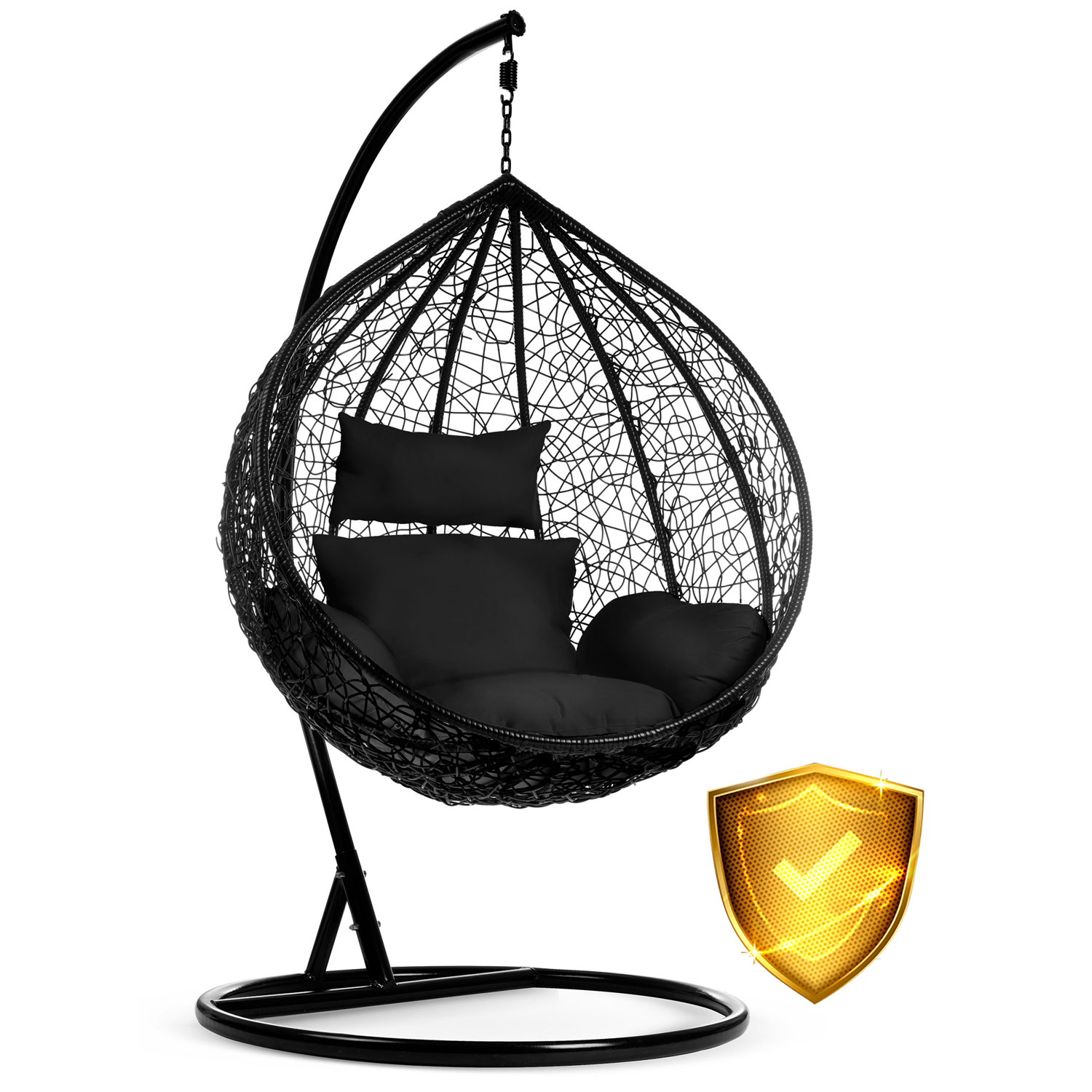 Комфортне Підвісне Садове Крісло Hawana Чорне з Чорними Подушками для Релаксу в Саду - Зображення 11