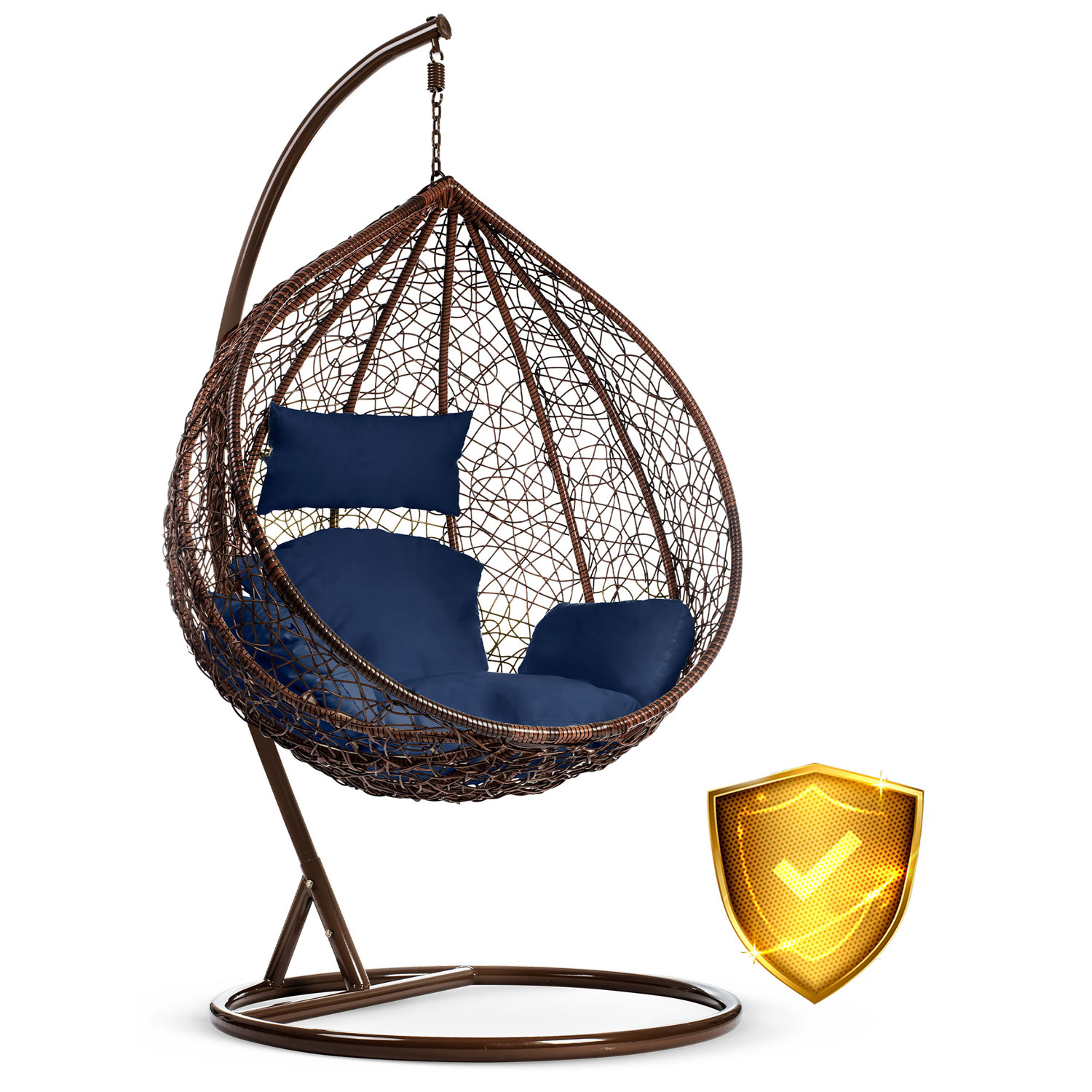 Сучасне Підвісне Крісло Hawana Sofotel Коричневе з Темно-Синіми Подушками для Садового Акценту - Зображення 11