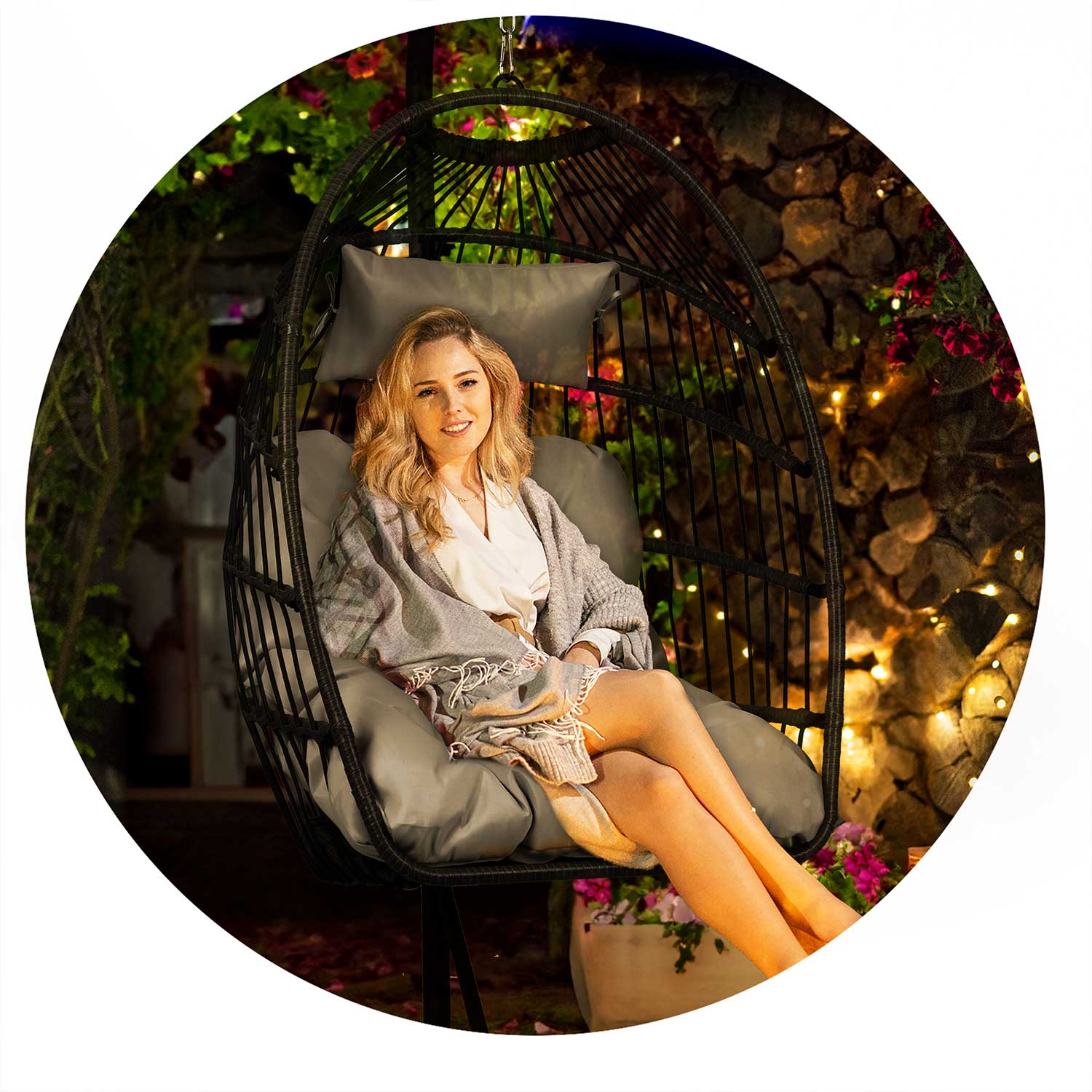 Сучасне Підвісне Садове Крісло Luisiana Чорне з Сірими Подушками Sofotel для Тераси - Зображення 2