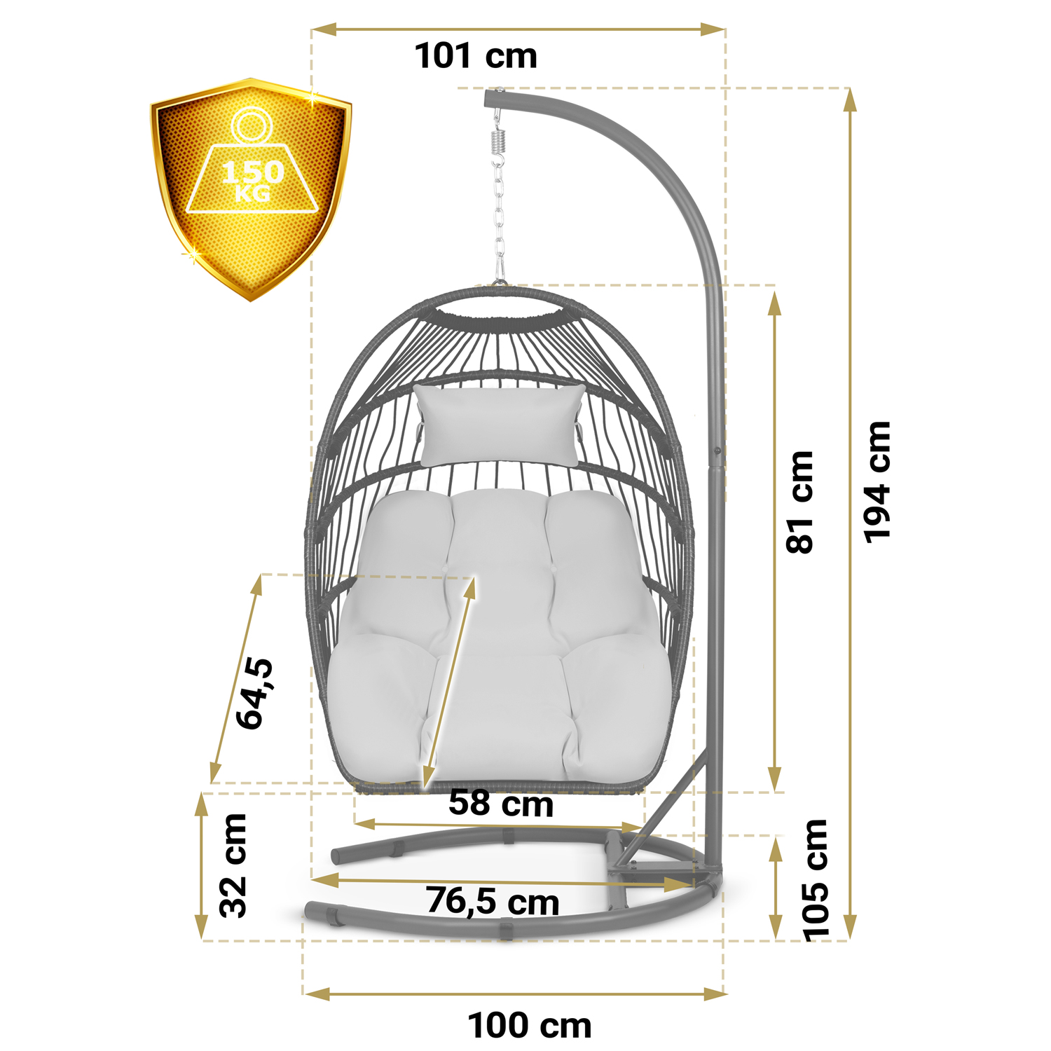 Сучасне Підвісне Садове Крісло Luisiana Чорне з Сірими Подушками Sofotel для Тераси - Зображення 14