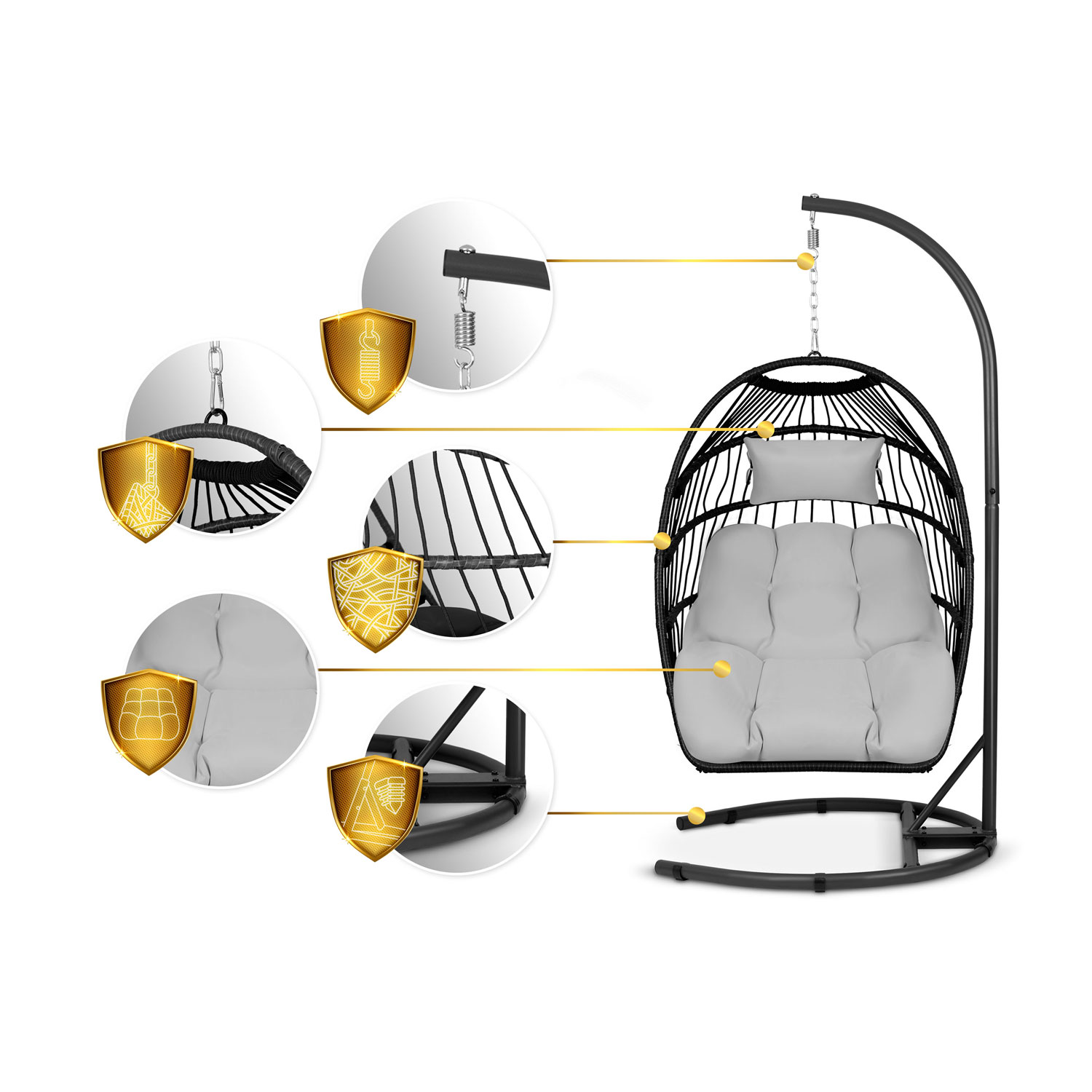Сучасне Підвісне Садове Крісло Luisiana Чорне з Сірими Подушками Sofotel для Тераси - Зображення 15