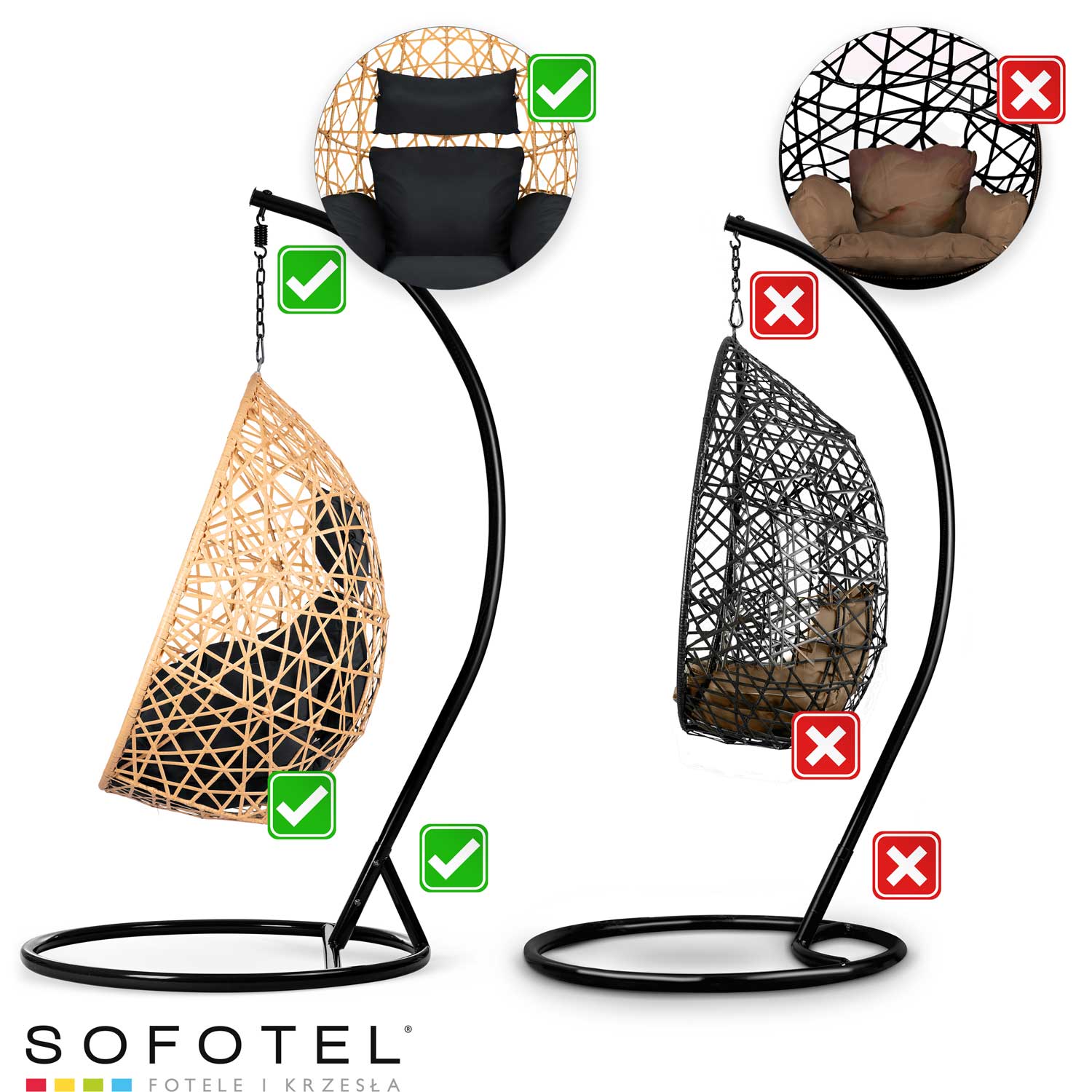 Комфортне Підвісне Садове Крісло Sabana Sofotel Світло-Коричневе для Розкішного Релаксу - Зображення 13