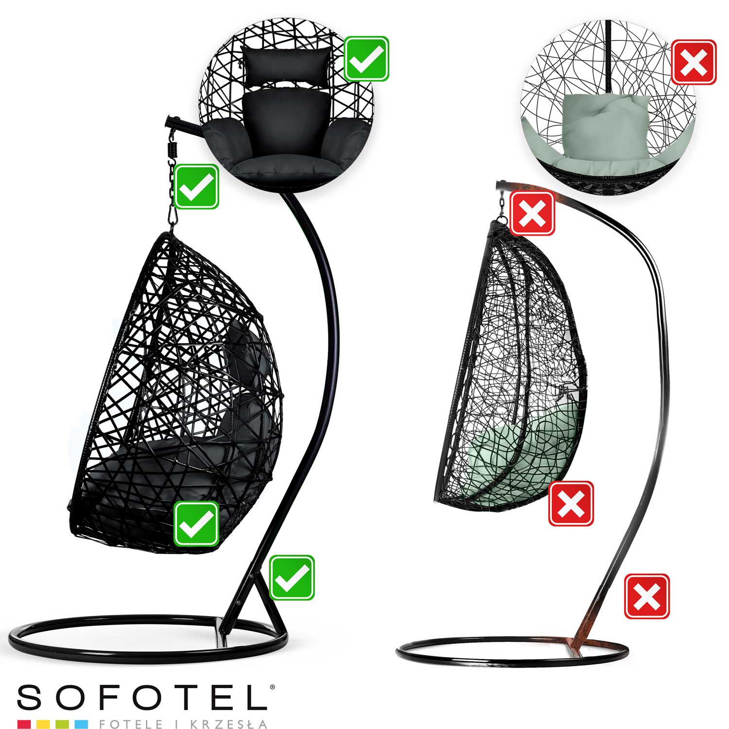 Елегантне Підвісне Крісло Sabana Sofotel Чорне для Стильного та Зручного Відпочинку - Зображення 15