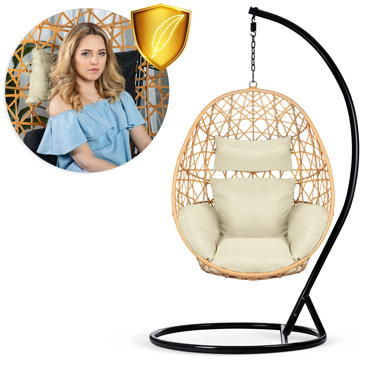 Підвісне Садове Крісло Sabana Sofotel Чорне з Бежевими Подушками для Елегантного Відпочинку - Зображення 12