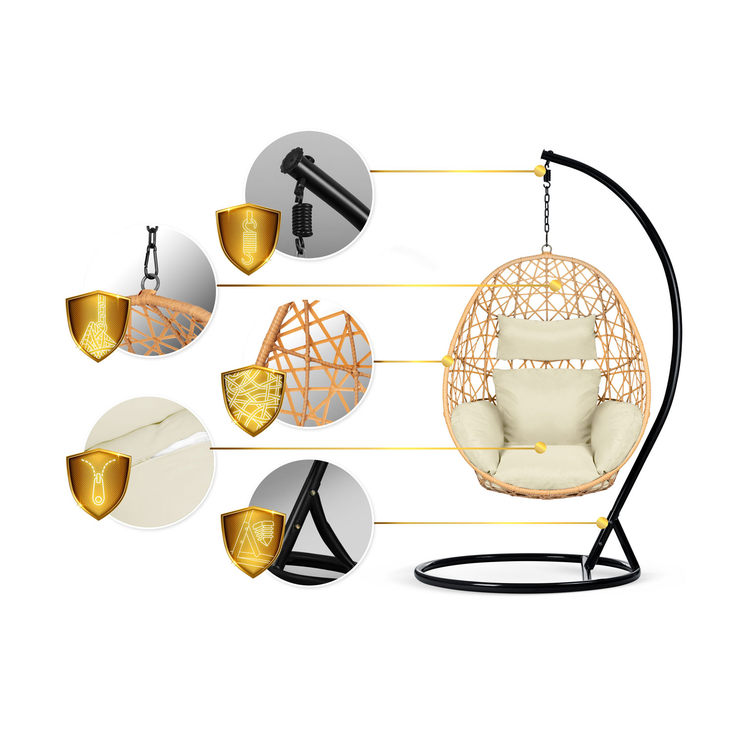 Підвісне Садове Крісло Sabana Sofotel Чорне з Бежевими Подушками для Елегантного Відпочинку - Зображення 13