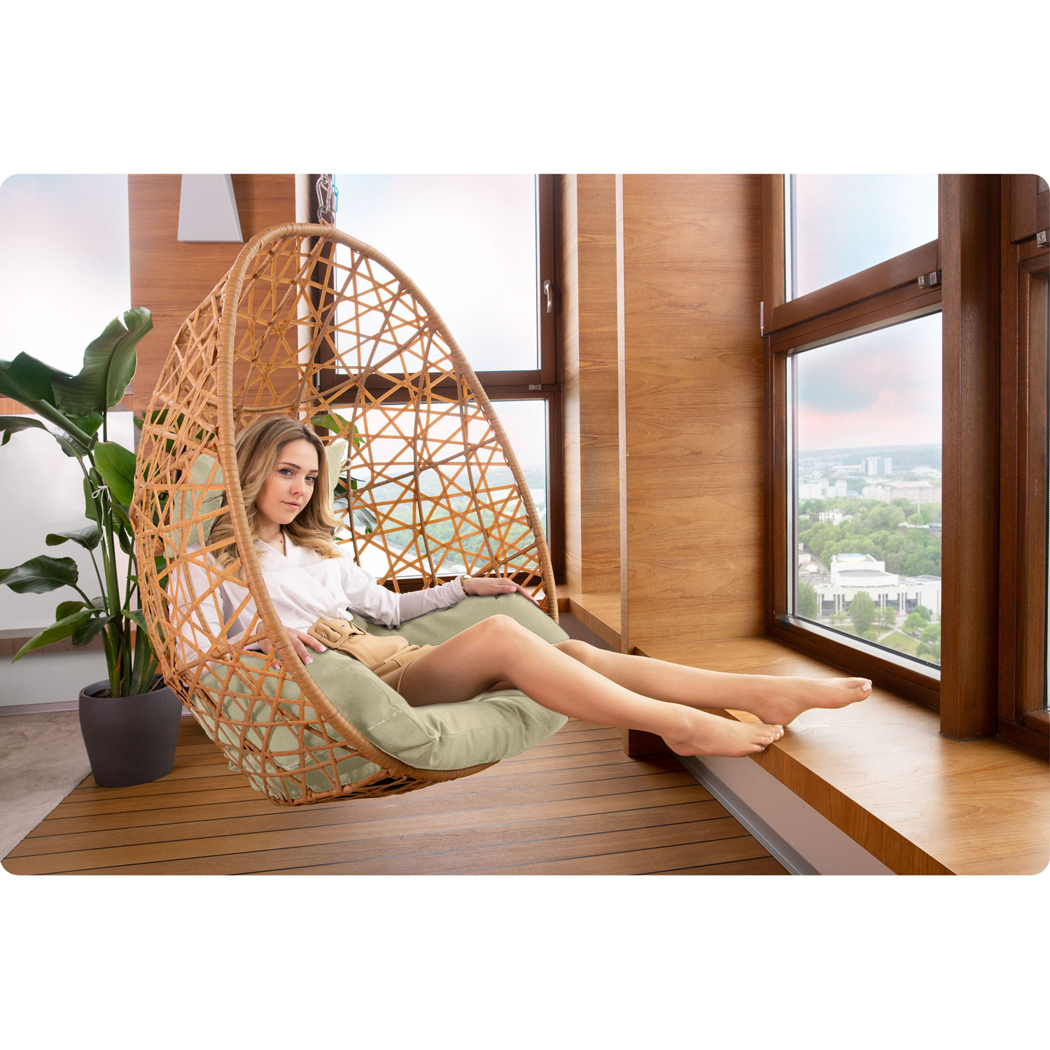 Підвісне Садове Крісло Sabana Sofotel Чорне з Бежевими Подушками для Елегантного Відпочинку - Зображення 8