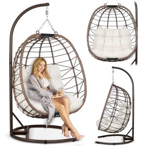 Комфортне Підвісне Крісло Tihuana Sofotel Коричневе зі Світло-Бежевими Подушками для Саду