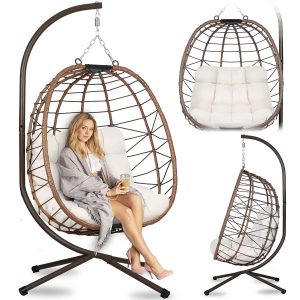 Затишне Підвісне Крісло Tihuana Sofotel Коричневе зі Світло-Бежевими Подушками для Релаксу