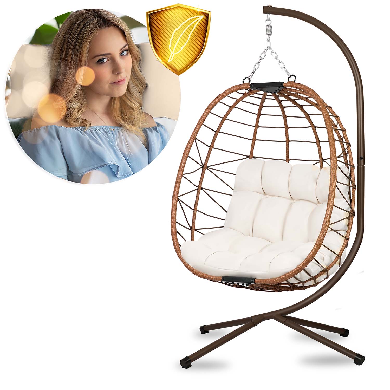 Затишне Підвісне Крісло Tihuana Sofotel Коричневе зі Світло-Бежевими Подушками для Релаксу - Зображення 12