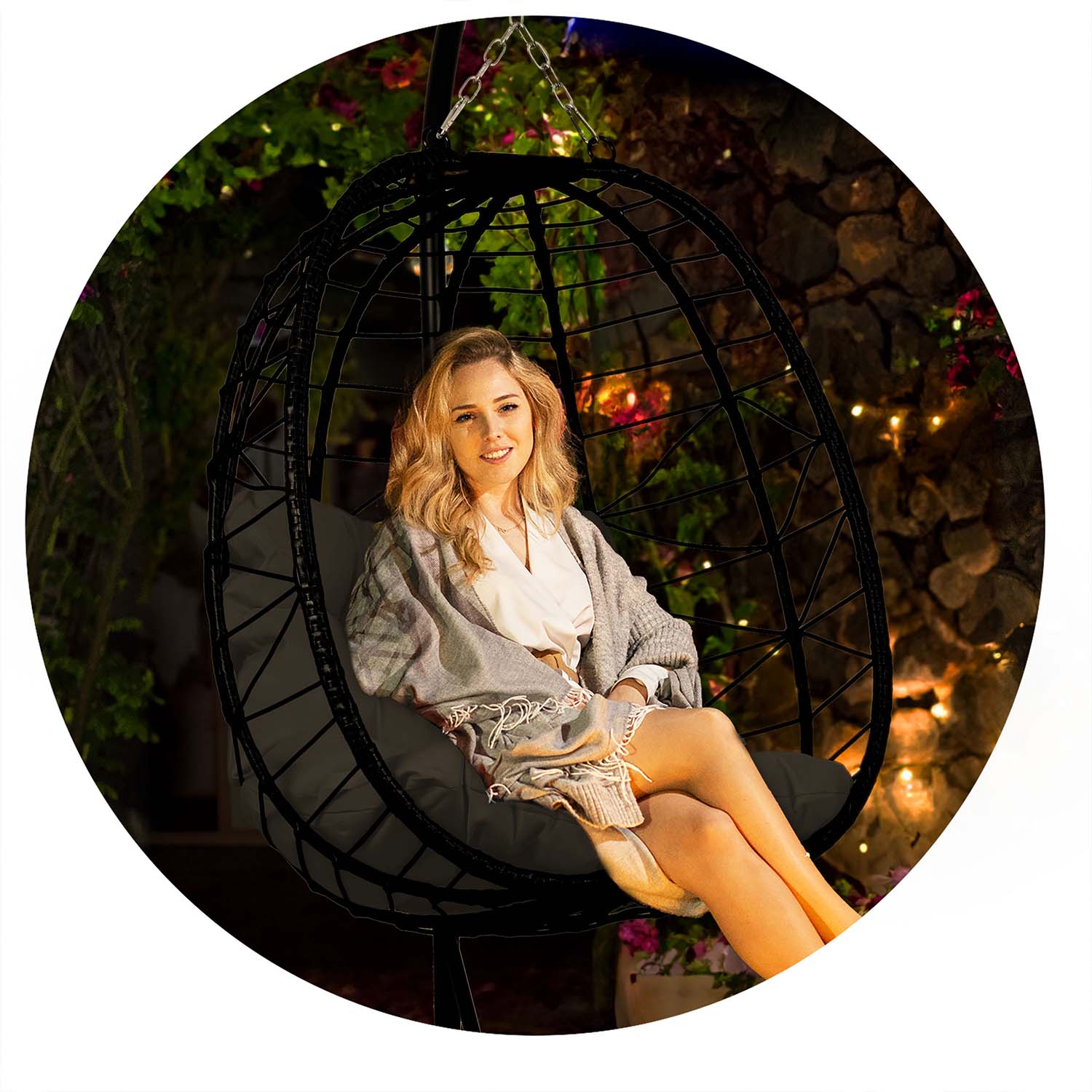 Мінімалістичне Підвісне Садове Крісло Tihuana Чорне з Чорними Подушками Sofotel для Стилю - Зображення 6