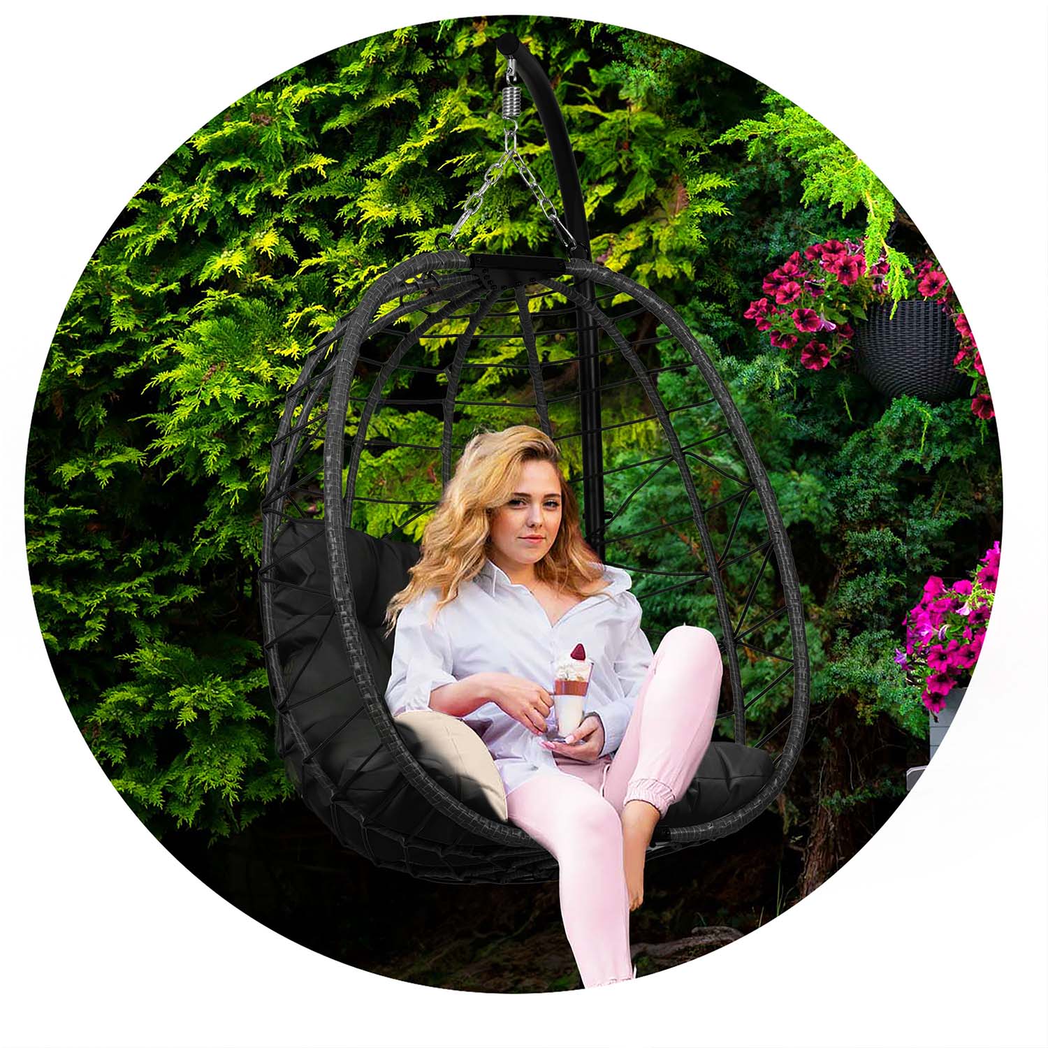 Мінімалістичне Підвісне Садове Крісло Tihuana Чорне з Чорними Подушками Sofotel для Стилю - Зображення 7