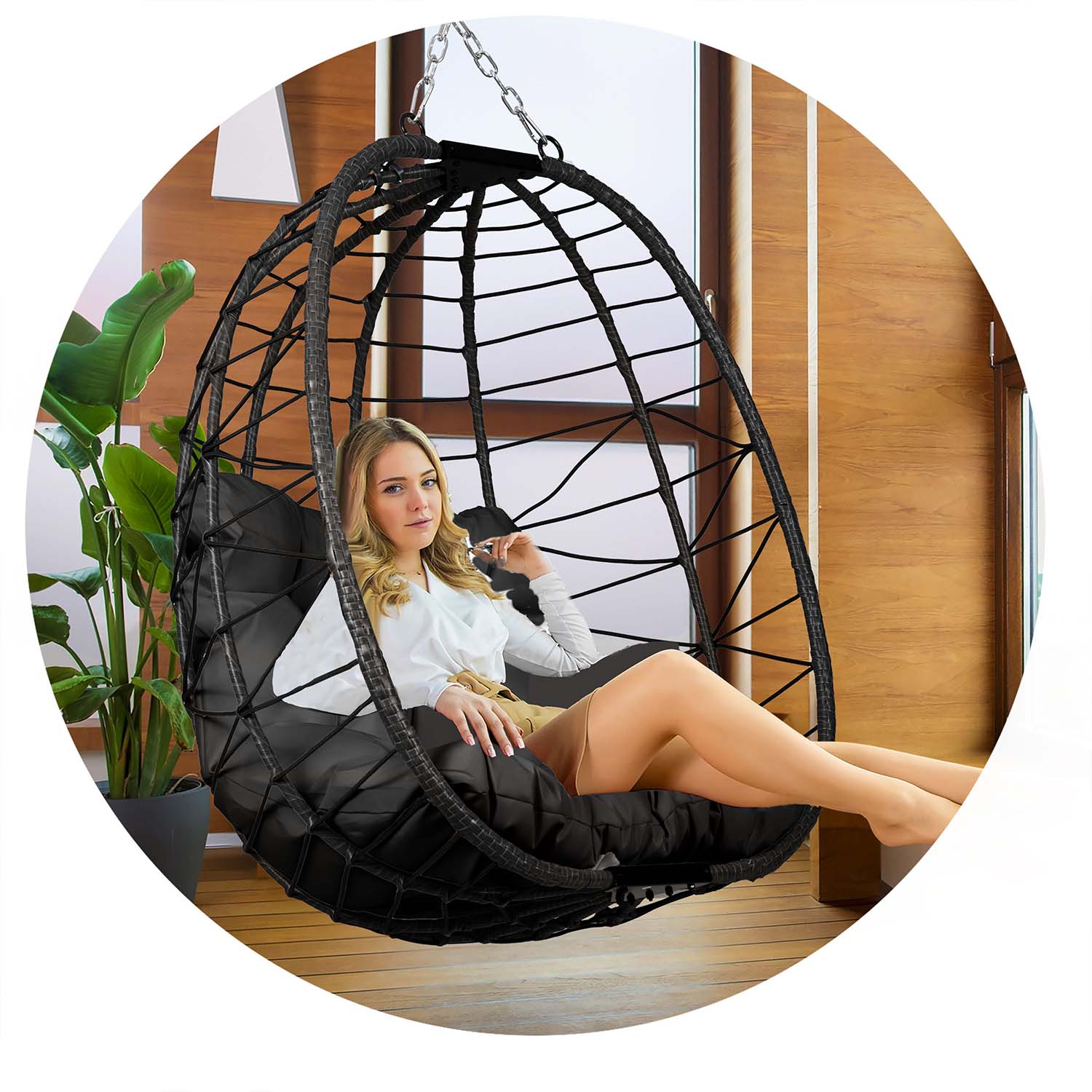 Мінімалістичне Підвісне Садове Крісло Tihuana Чорне з Чорними Подушками Sofotel для Стилю - Зображення 9