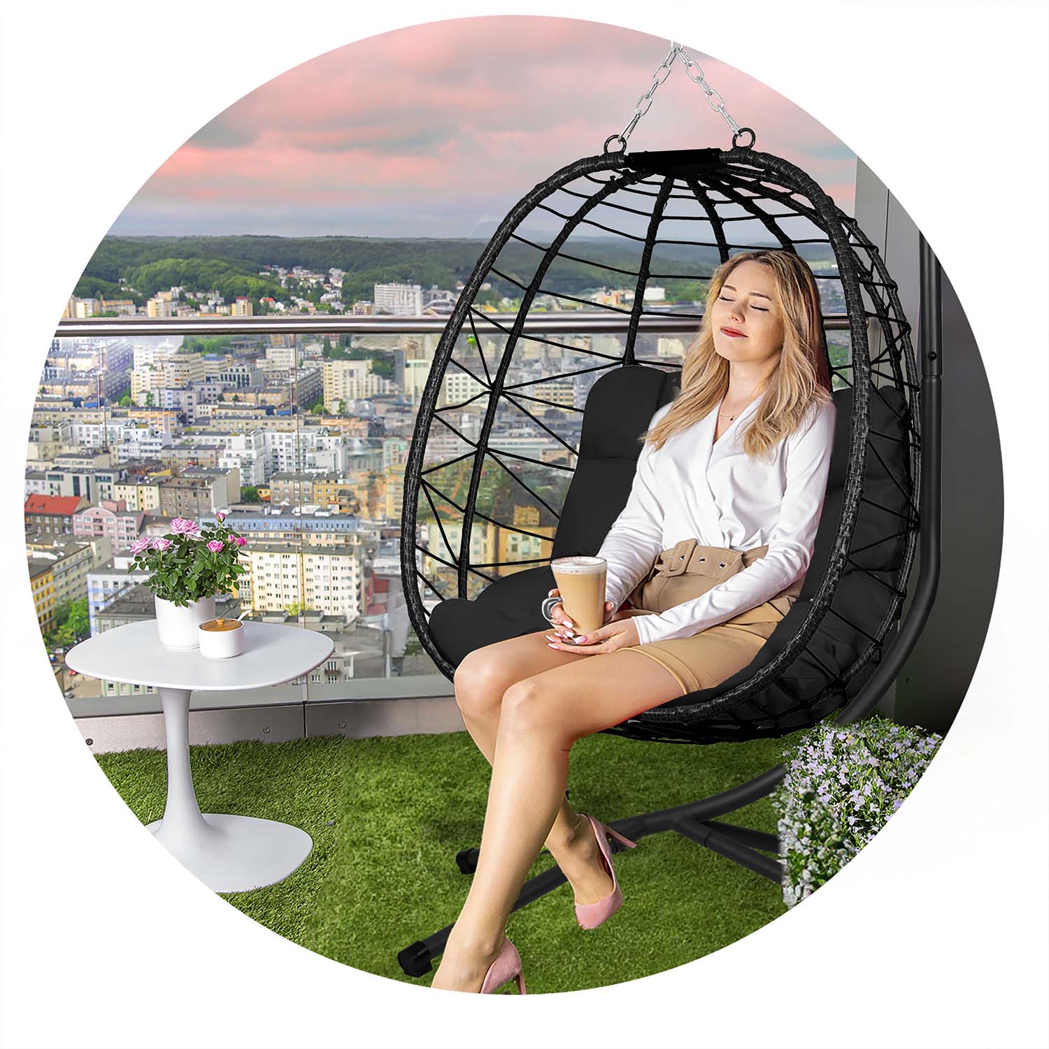 Мінімалістичне Підвісне Садове Крісло Tihuana Чорне з Чорними Подушками Sofotel для Стилю - Зображення 10