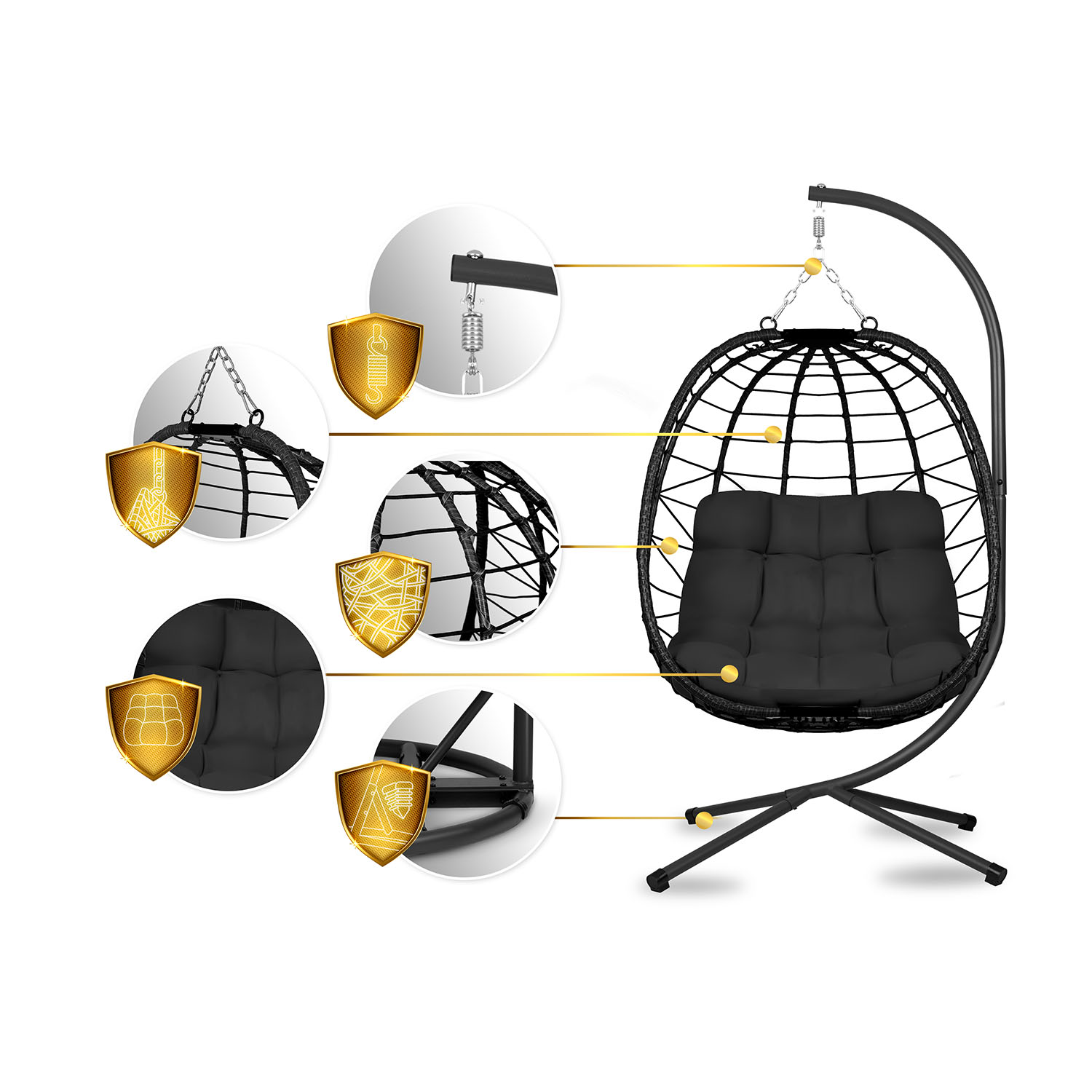 Мінімалістичне Підвісне Садове Крісло Tihuana Чорне з Чорними Подушками Sofotel для Стилю - Зображення 12