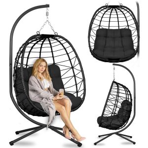 Мінімалістичне Підвісне Садове Крісло Tihuana Чорне з Чорними Подушками Sofotel для Стилю