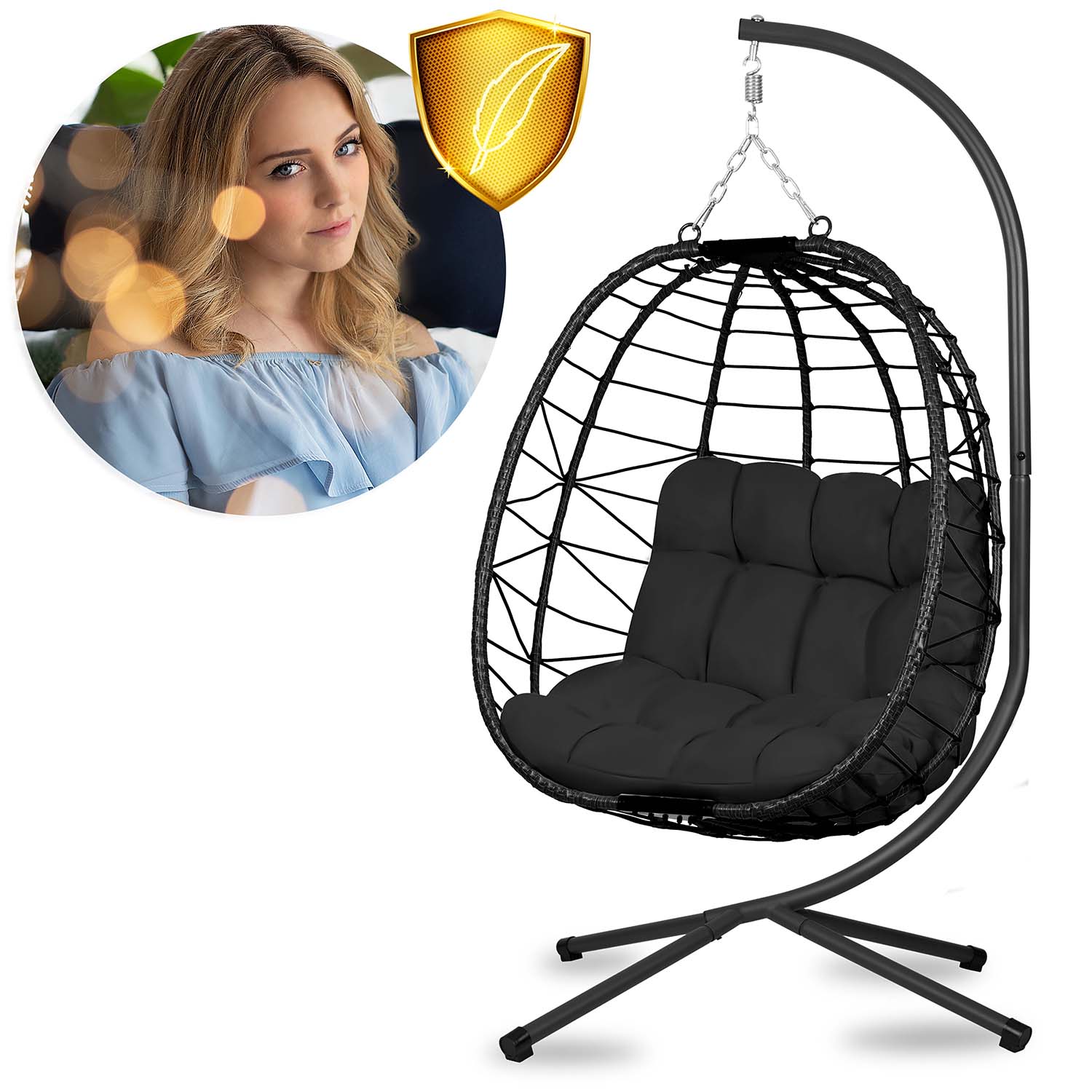 Мінімалістичне Підвісне Садове Крісло Tihuana Чорне з Чорними Подушками Sofotel для Стилю - Зображення 13