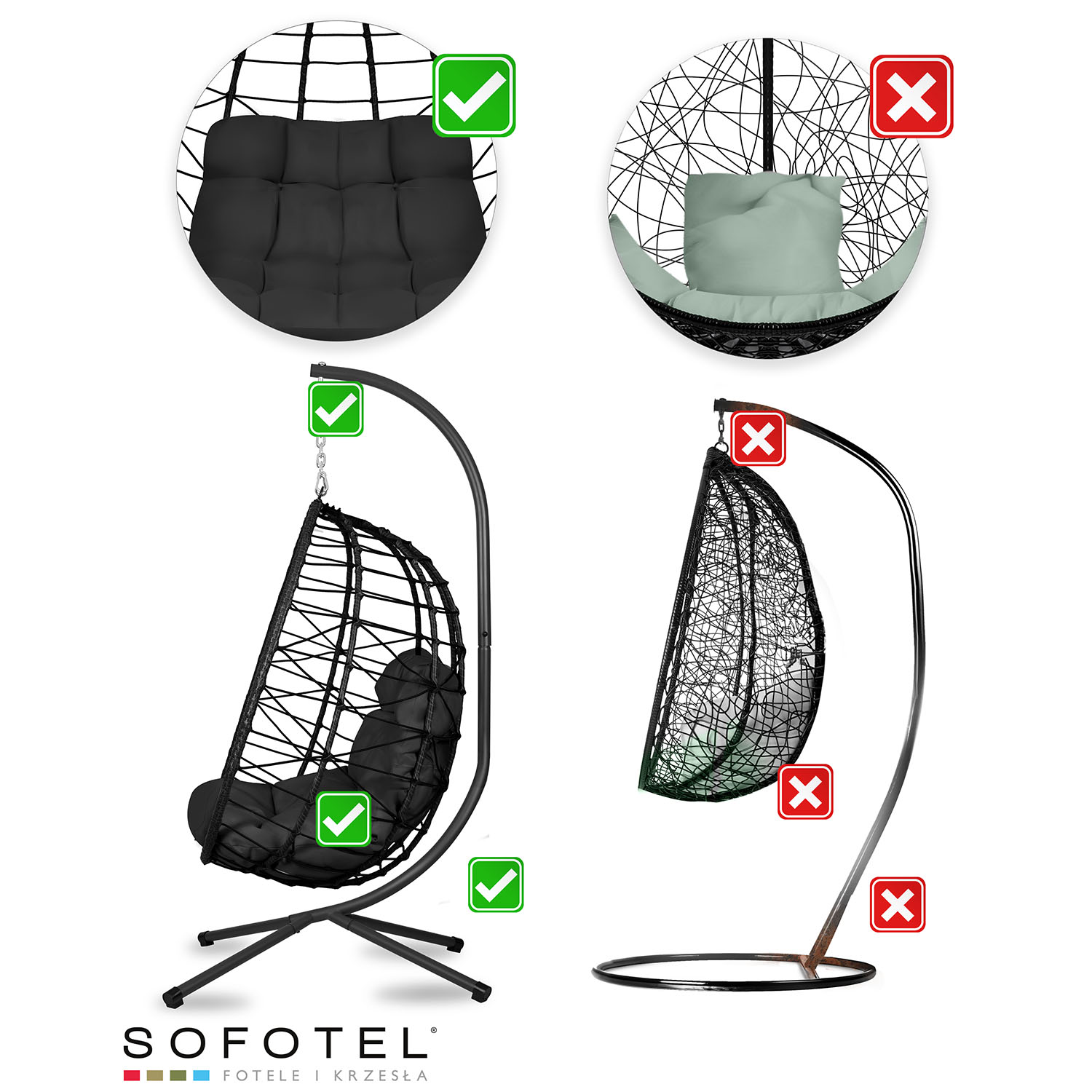 Мінімалістичне Підвісне Садове Крісло Tihuana Чорне з Чорними Подушками Sofotel для Стилю - Зображення 14