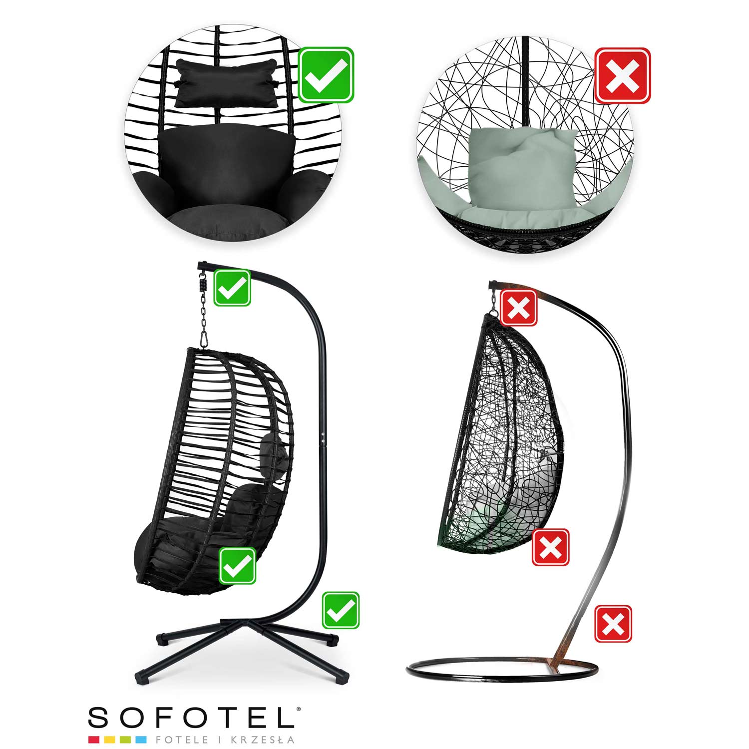 Елегантне Підвісне Садове Крісло Toskana Sofotel Чорне з Чорними Подушками для Затишного Відпочинку - Зображення 14