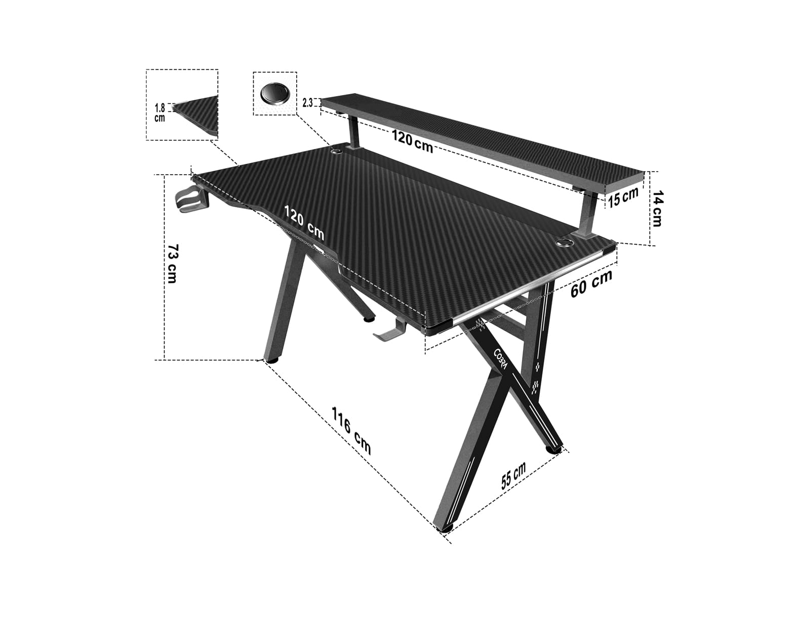 Геймерський Стіл CRF4010RGB Чорний з Яскравою LED-Підсвіткою - Зображення 3