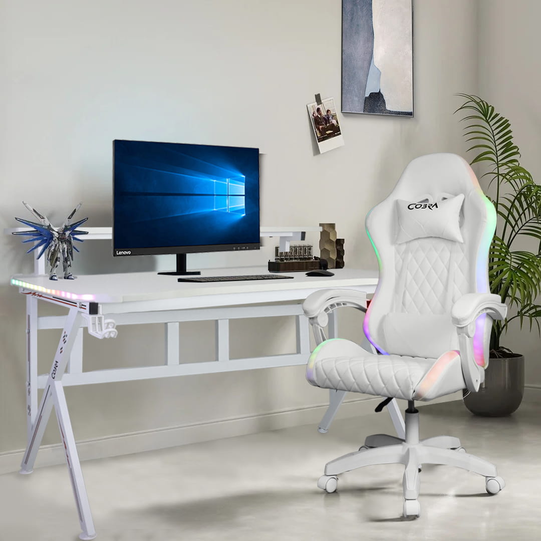 Ігрове Крісло WS8153 White з RGB Підсвіткою та Bluetooth Колонками - Зображення 2