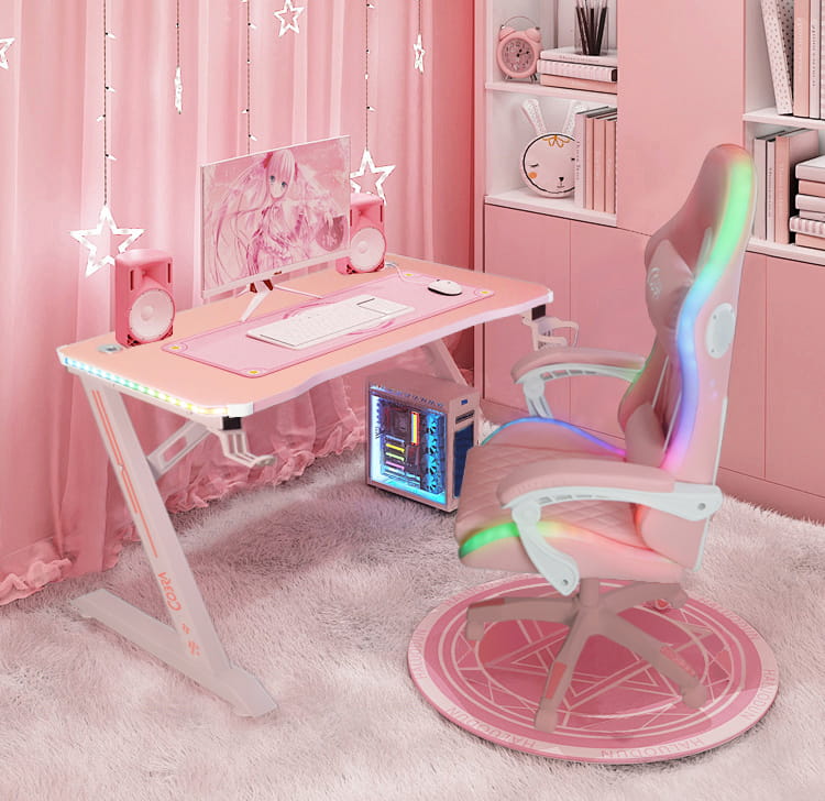 Геймерський Стіл CRF4575RGB Рожевий з Унікальним Дизайном та Підсвіткою - Зображення 2
