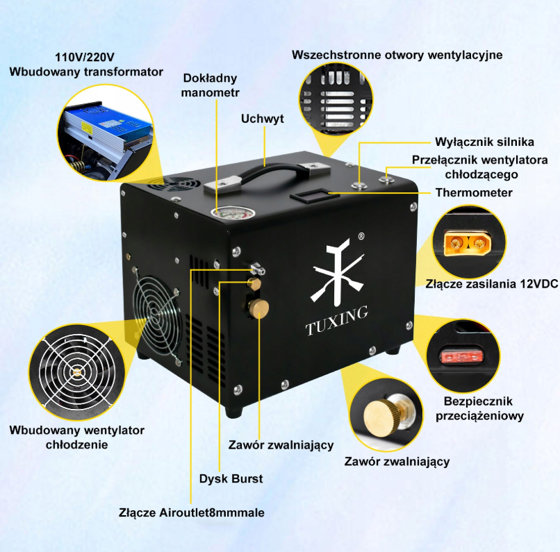 TUXING Pcp 4500Psi — Повітряний Компресор з Максимальною Ефективністю для Інтенсивного Використання - Зображення 4