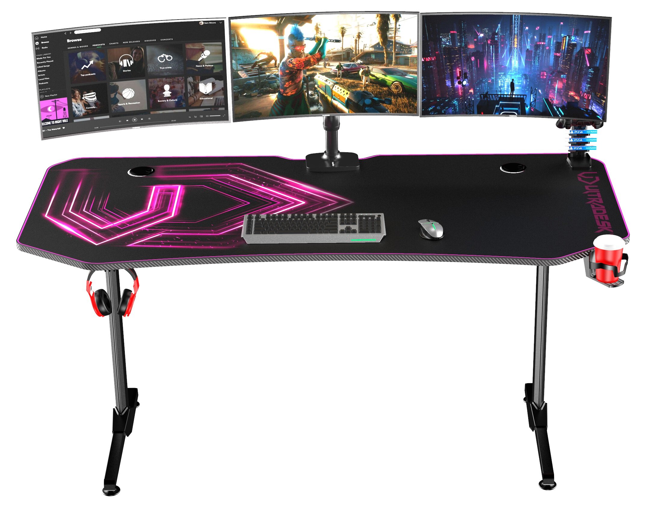 ULTRADESK FRAG XXL Pink 160×75 см — Ігровий Стіл у Рожевому Стилі для Унікального Робочого Місця - Зображення 2