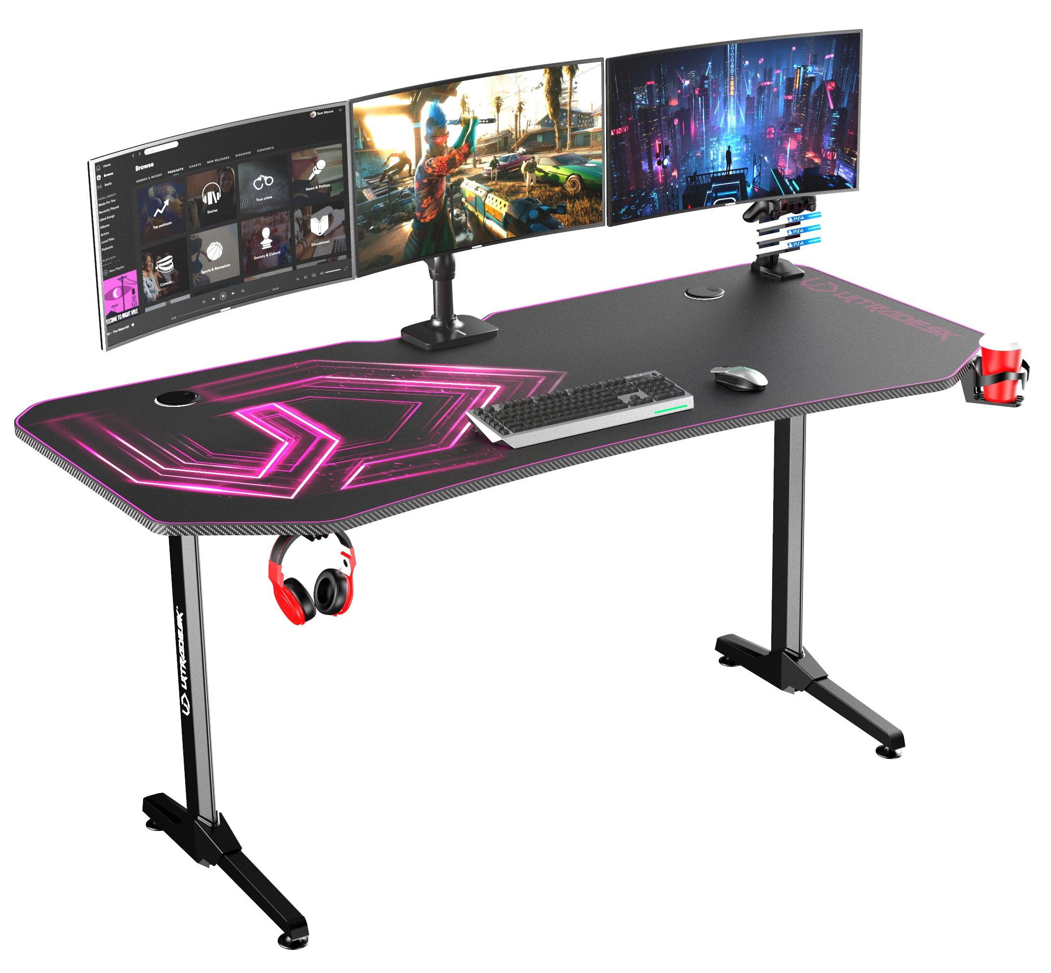 ULTRADESK FRAG XXL Pink 160×75 см — Ігровий Стіл у Рожевому Стилі для Унікального Робочого Місця