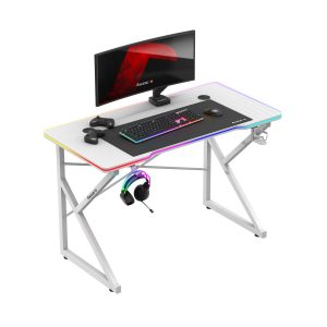 Ігровий Стіл Huzaro Hero 1.7 RGB Білий з Підсвіткою для Яскравого Геймінгу