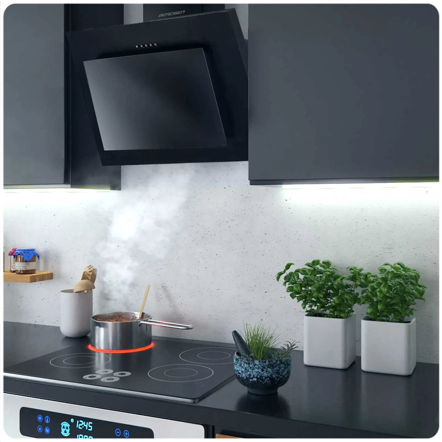 Витяжка Камінна Кухонна Berdsen BT-215 Чорна 60 см з LED-Підсвіткою та Трирежимною Фільтрацією - Зображення 10