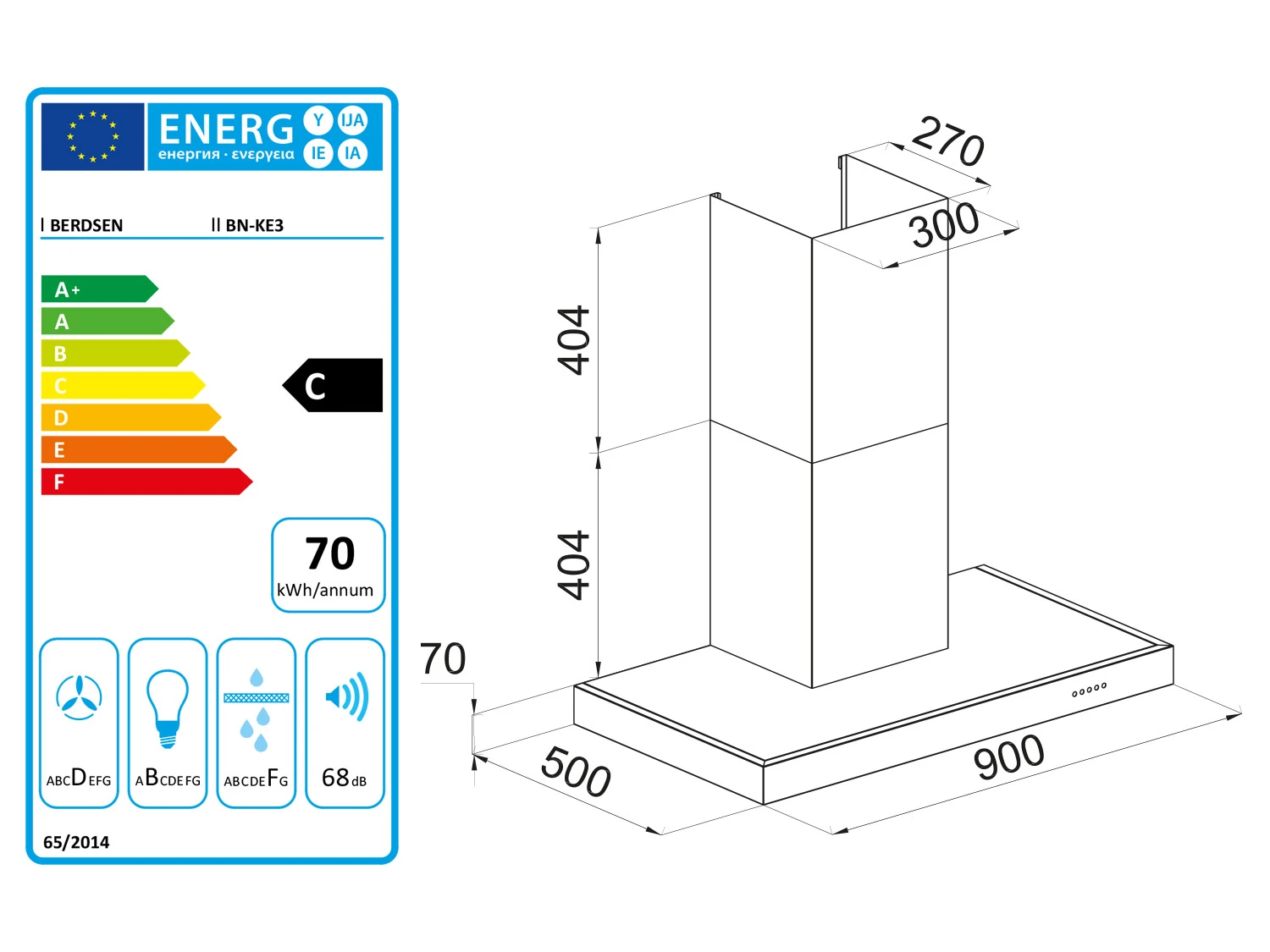 Камінна Кухонна Витяжка Berdsen BN-KE3 INOX + Скло з LED-Підсвіткою та Трирежимним Очищенням - Зображення 6