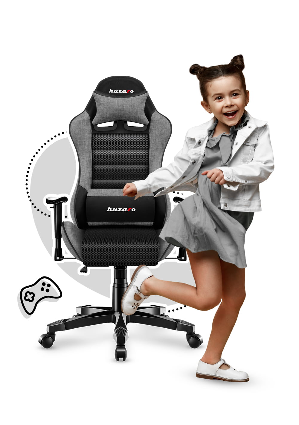 Дитяче Ігрове Крісло Huzaro Ranger 6.0 Grey Mesh для Юних Геймерів з Дихаючою Сіткою - Зображення 11