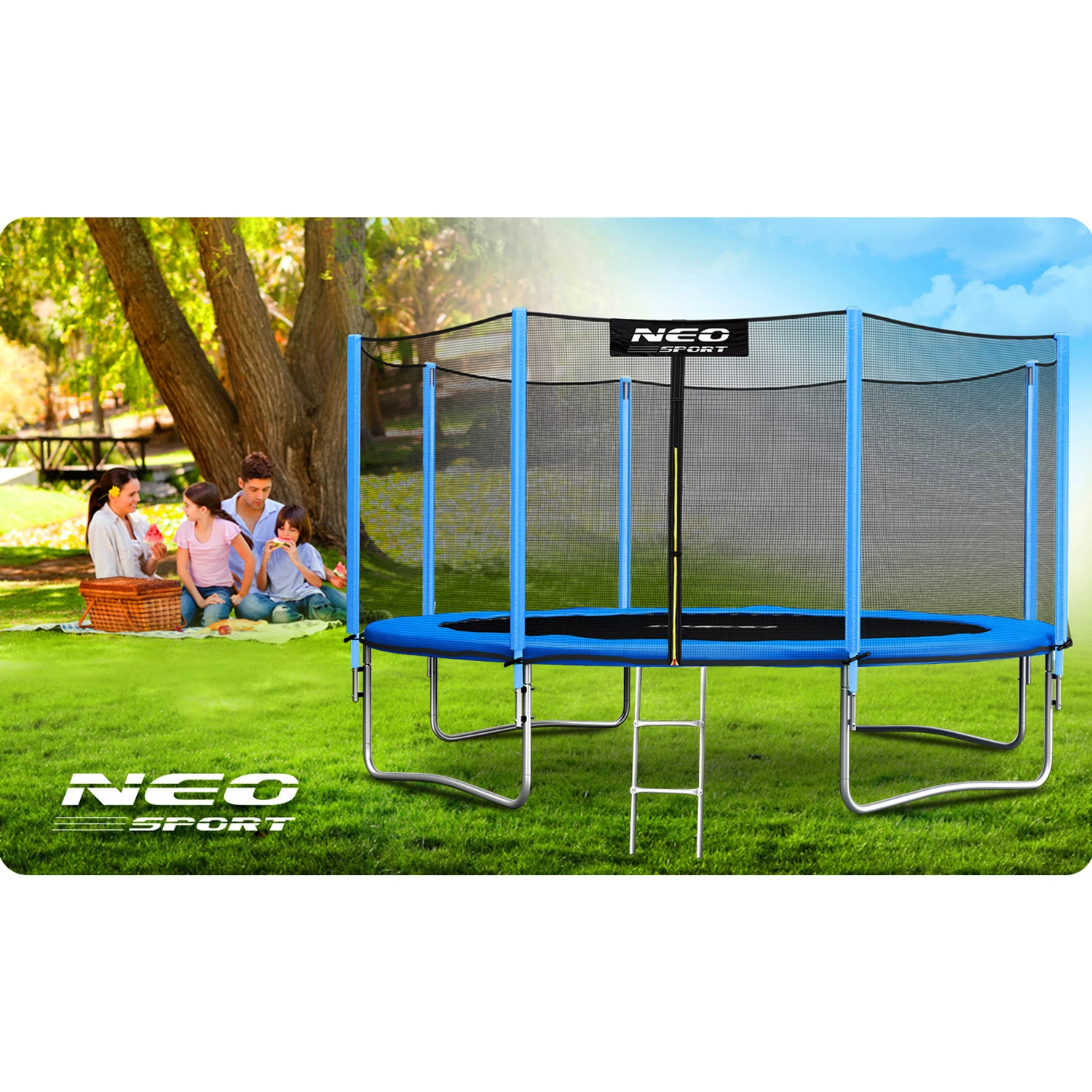 Neo-Sport 12 FT OUT (374 см) — Батут із Зовнішньою Сіткою та Драбиною для Сімейних Стрибків - Зображення 8